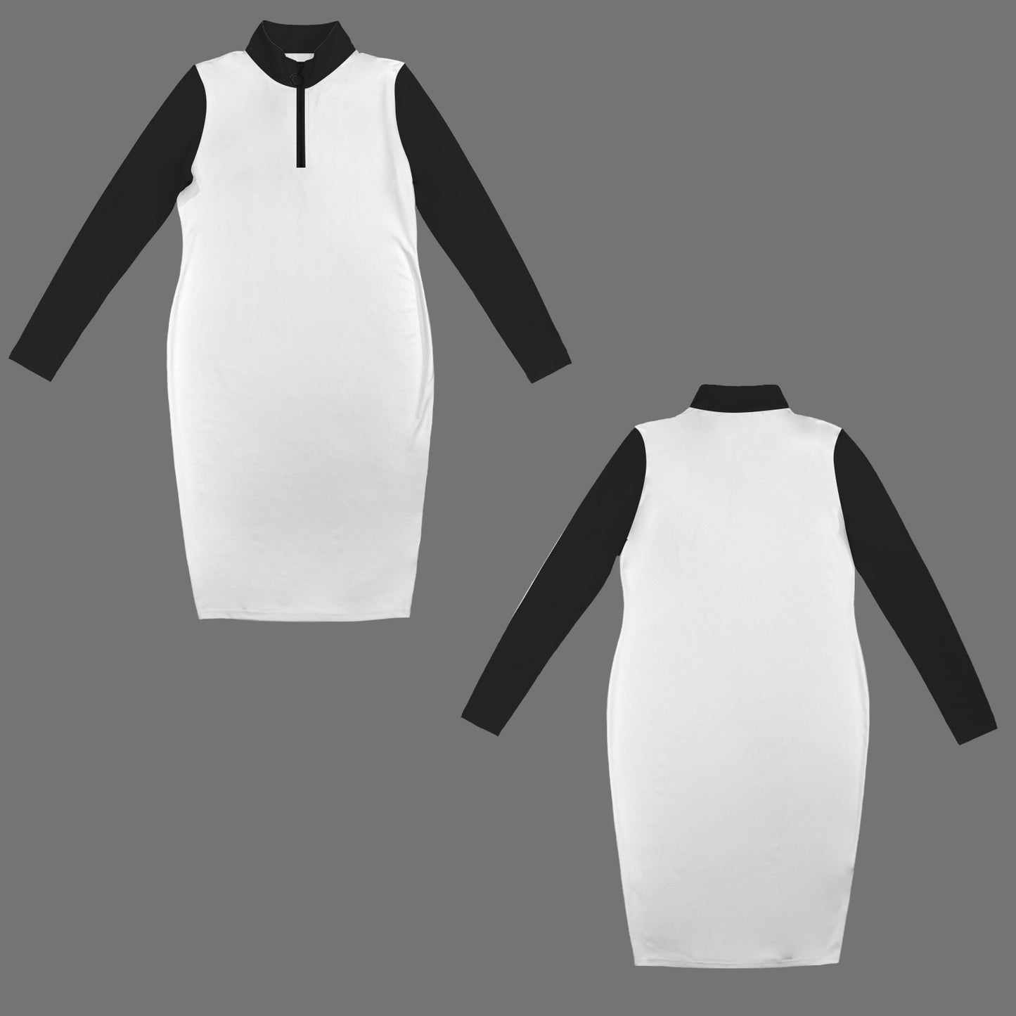 Half Zip Long Sleeve Bodycon Dress White Black