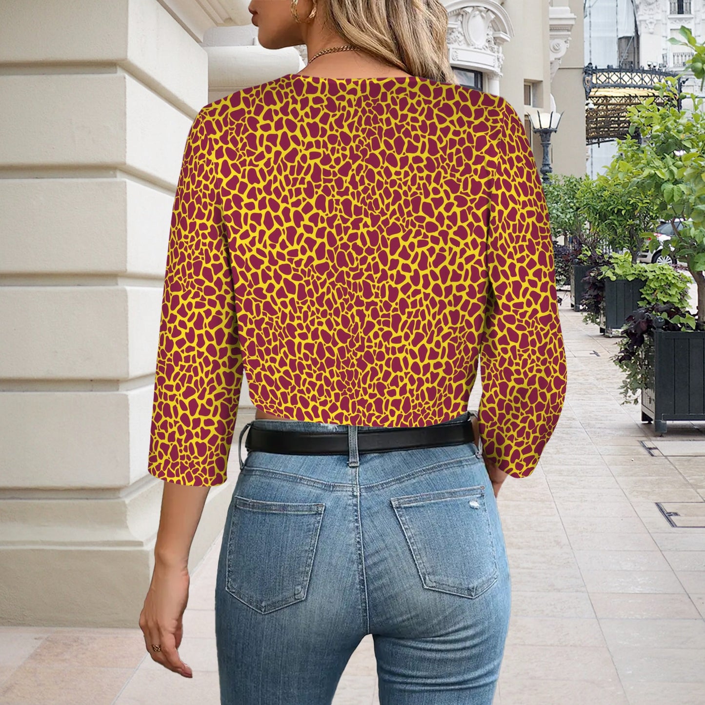 Wild Petal Print Open Front Short Blazer