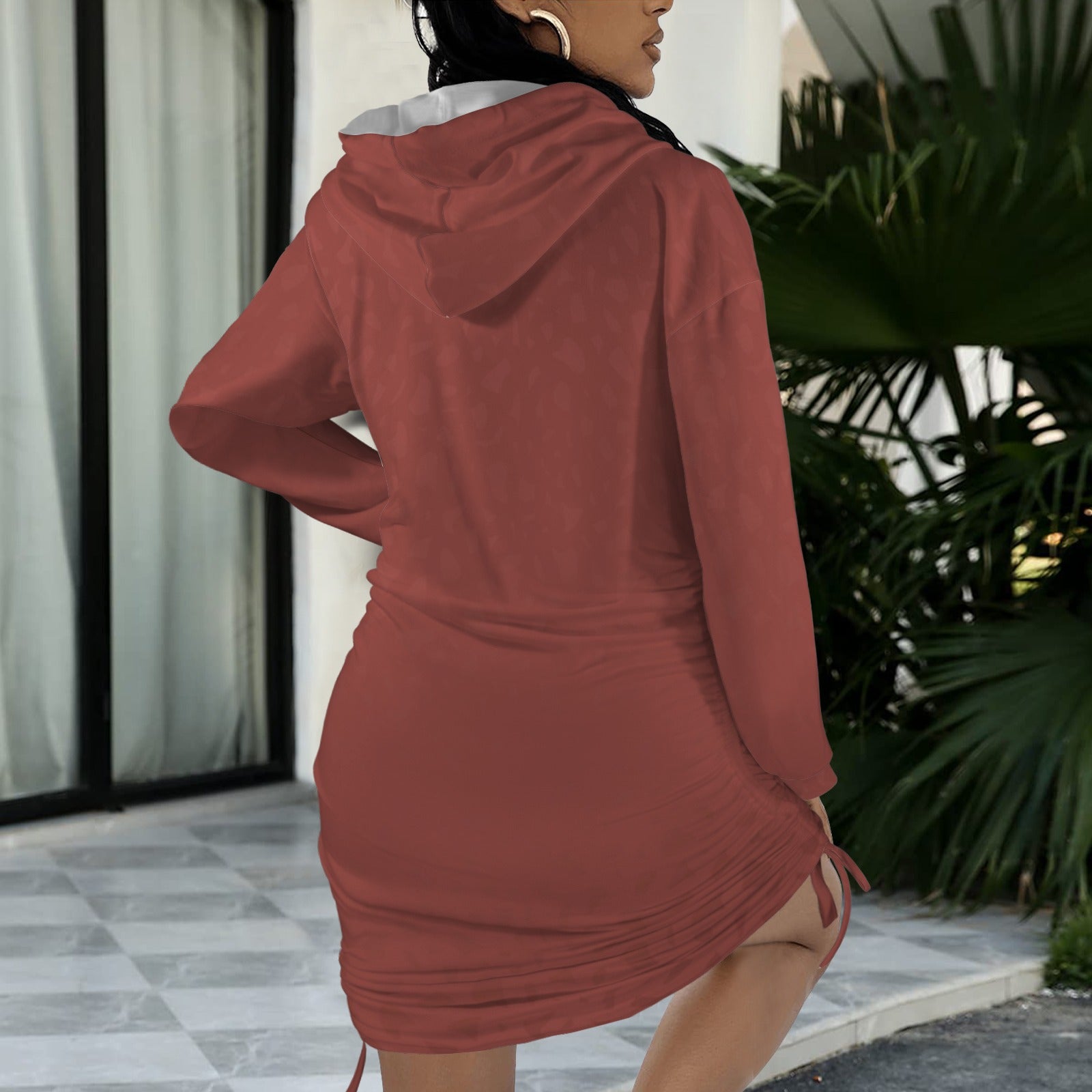 Cocoa Coral Hoodie Drawstring Sweatshirt Dress