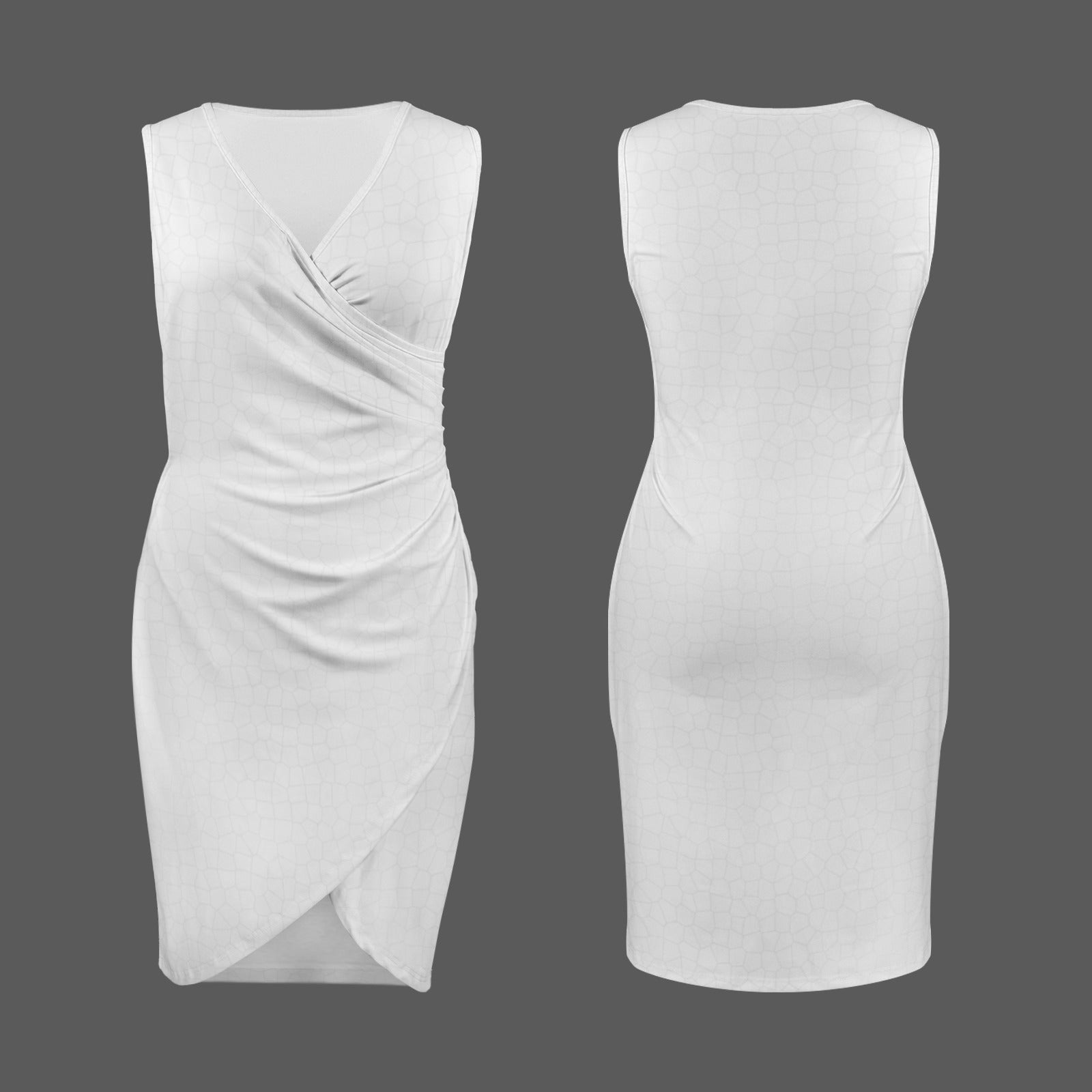 V Neck Sleeveless Faux Wrap Ruched Bodycon Dress Cloud Crackle