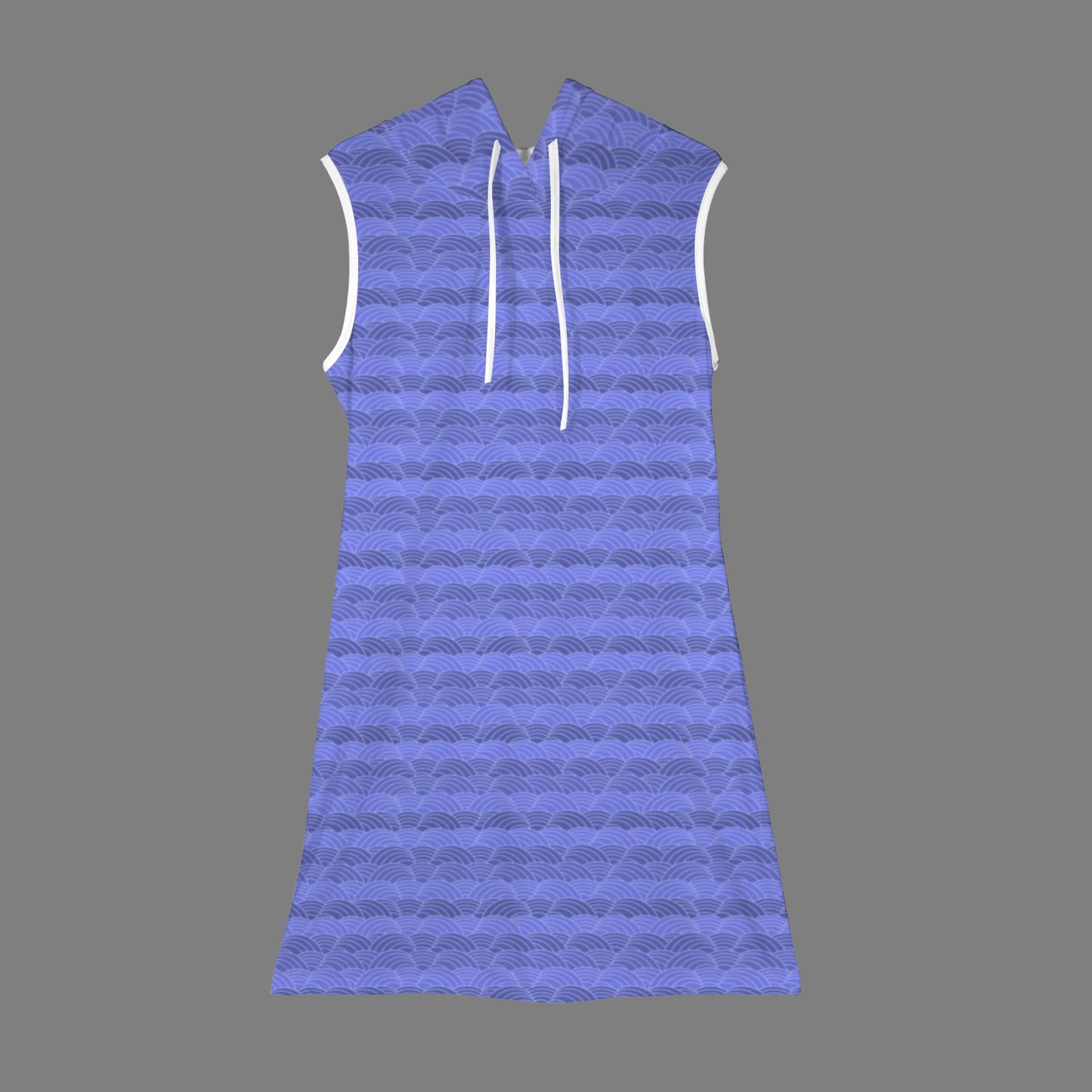 Drawstring Sleeveless Hooded Hoodie Dress Blue Violet Scallop Print