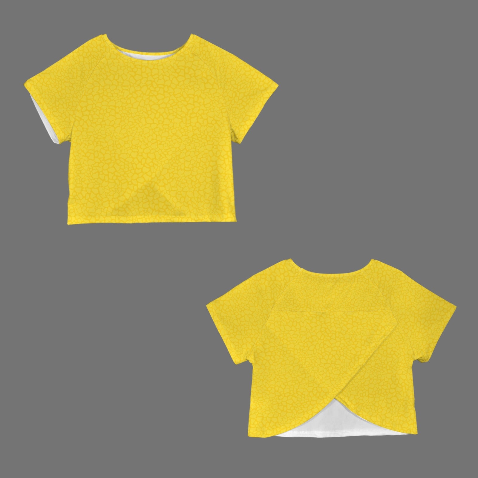 Crop Split Back Sports Tops Yellow Petal Print