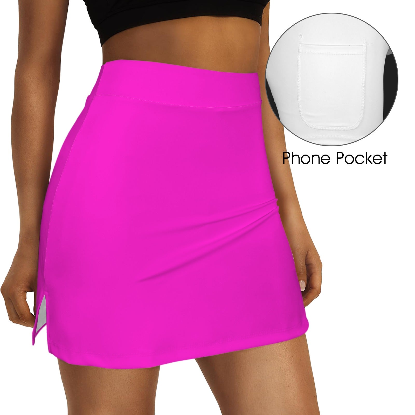 High Waist Pocket Split Sport Skort Fuchsia