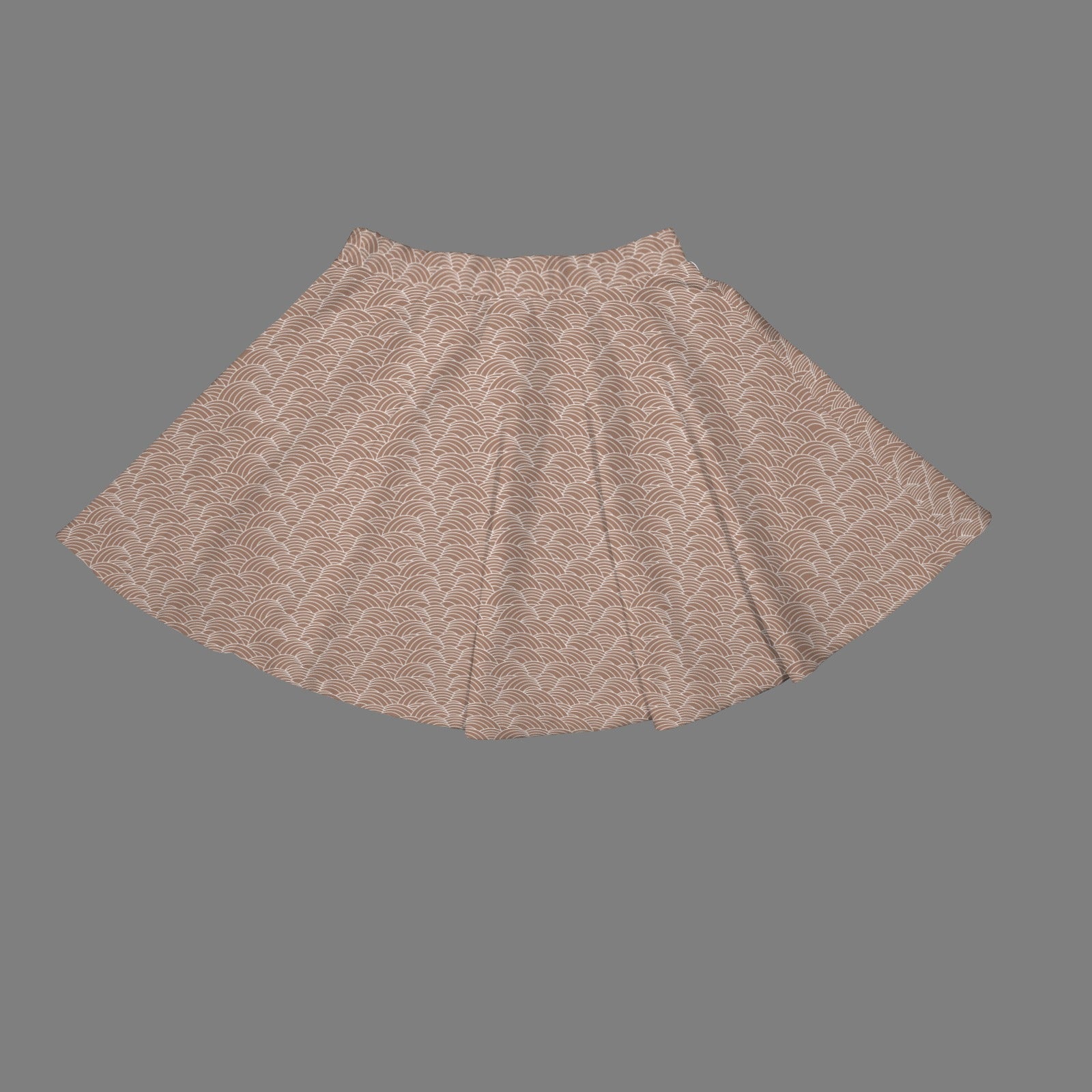 Elastic Waist Casual Flared Mini Skirt Beige Scallop Print