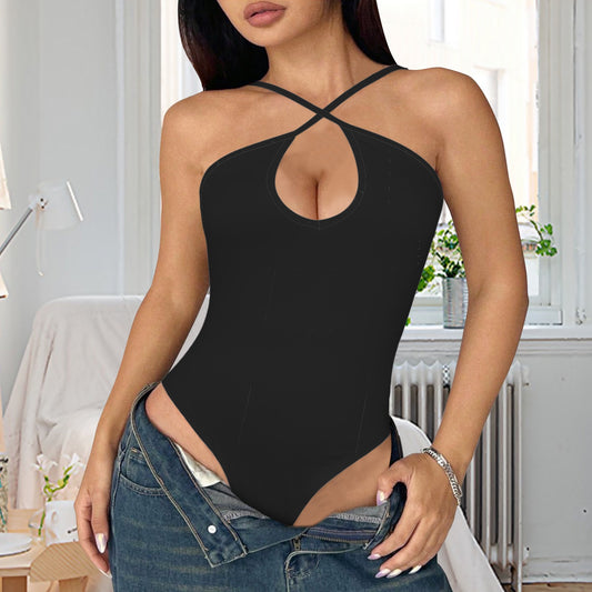 Halter Neck Cross Bodysuit Blackout