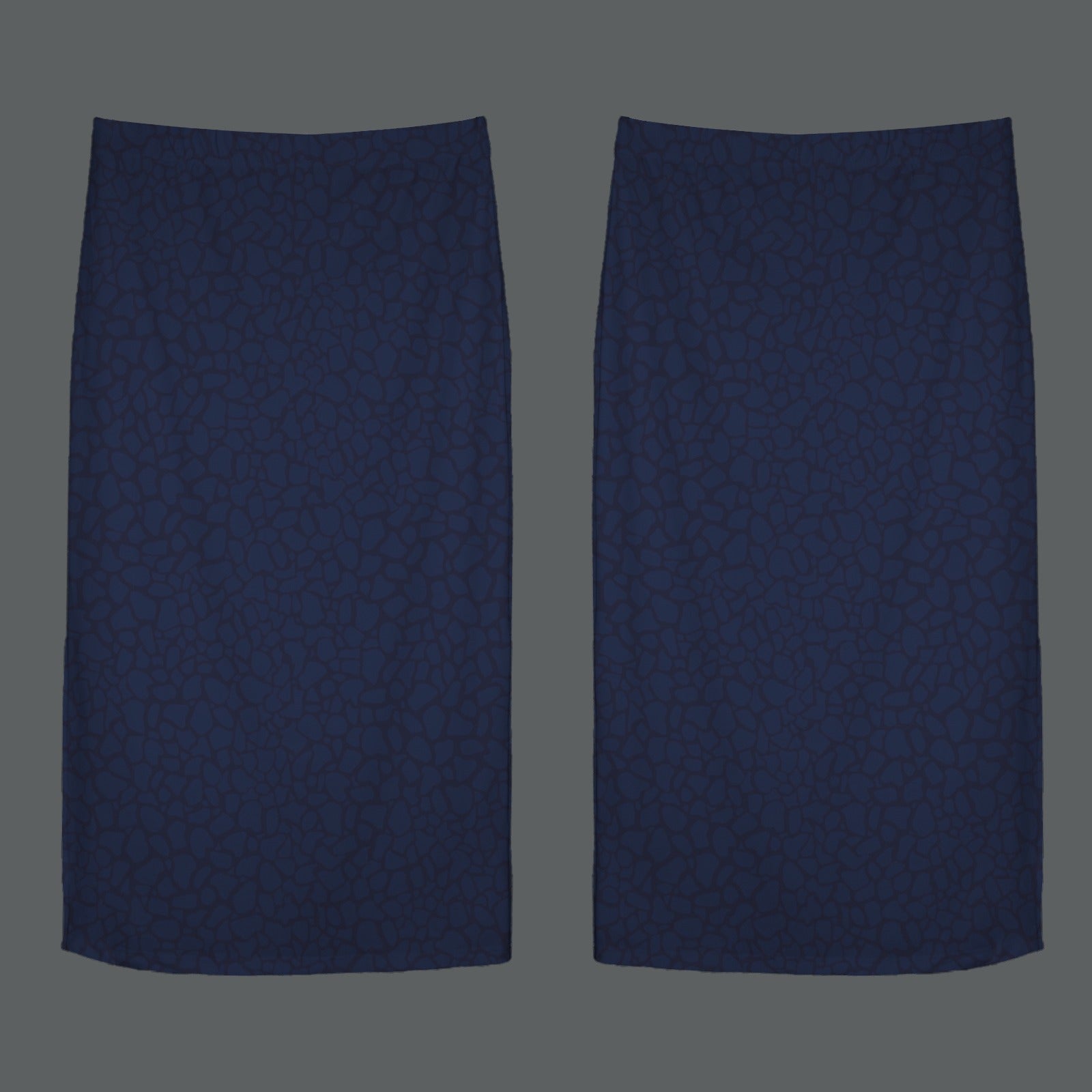 High Waist Split Skirt Dark Blue Petal Print