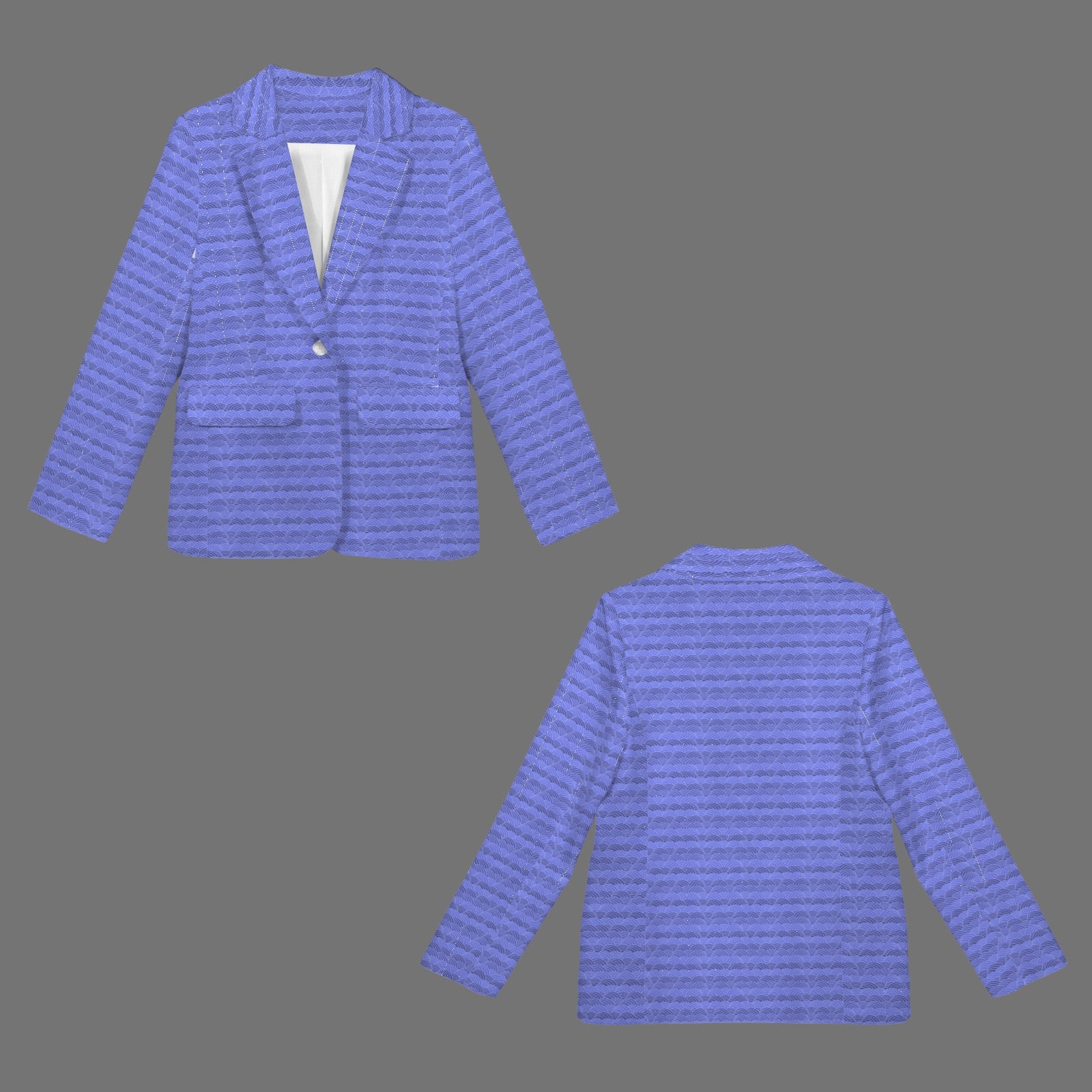 Open Front Casual Long Sleeve Blazer Blue Periwinkle Scallop Print