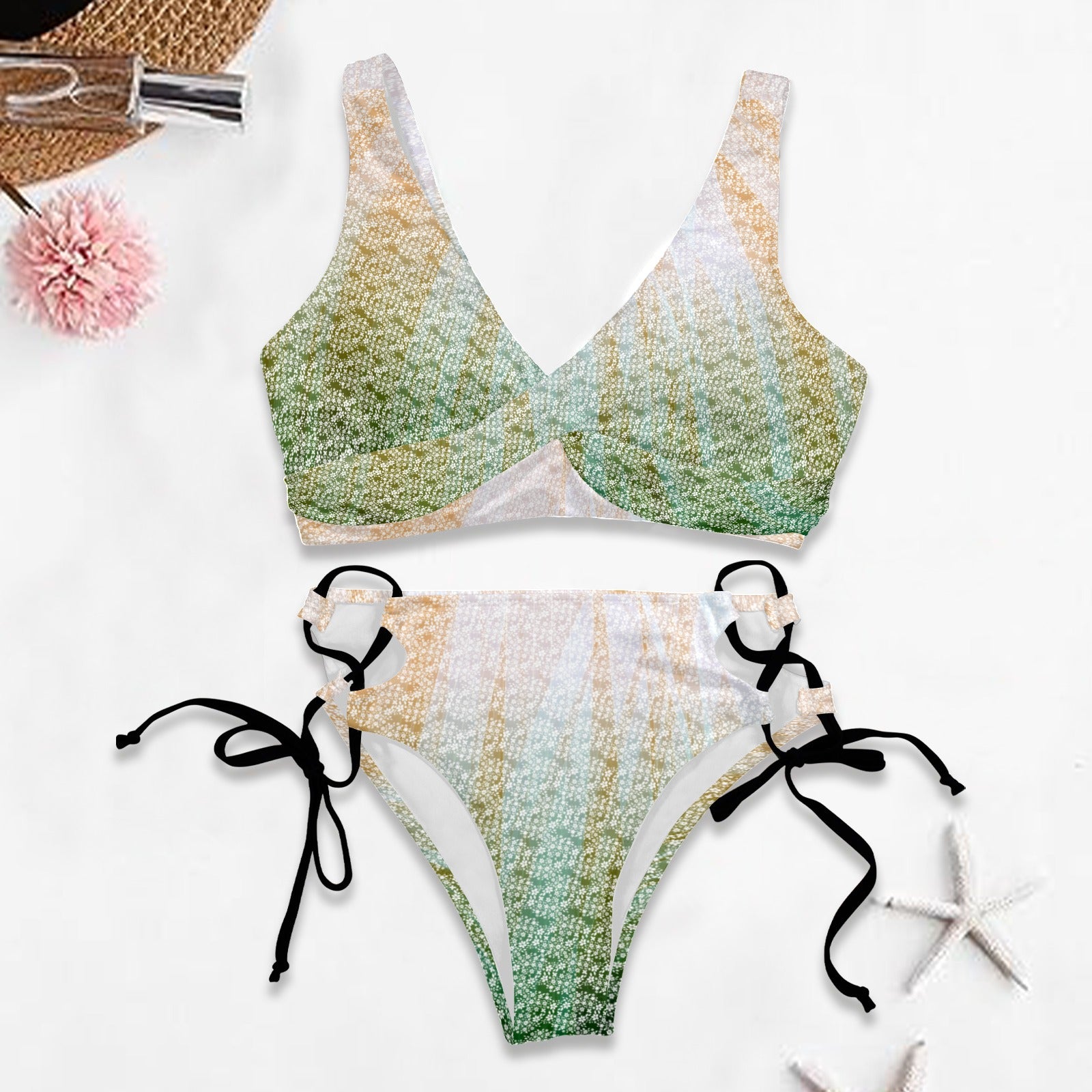 Floral Gradient Bikini Gold Green