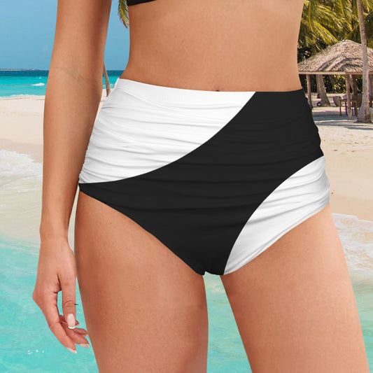 High Waist Ruched Bikini Bottom White Black