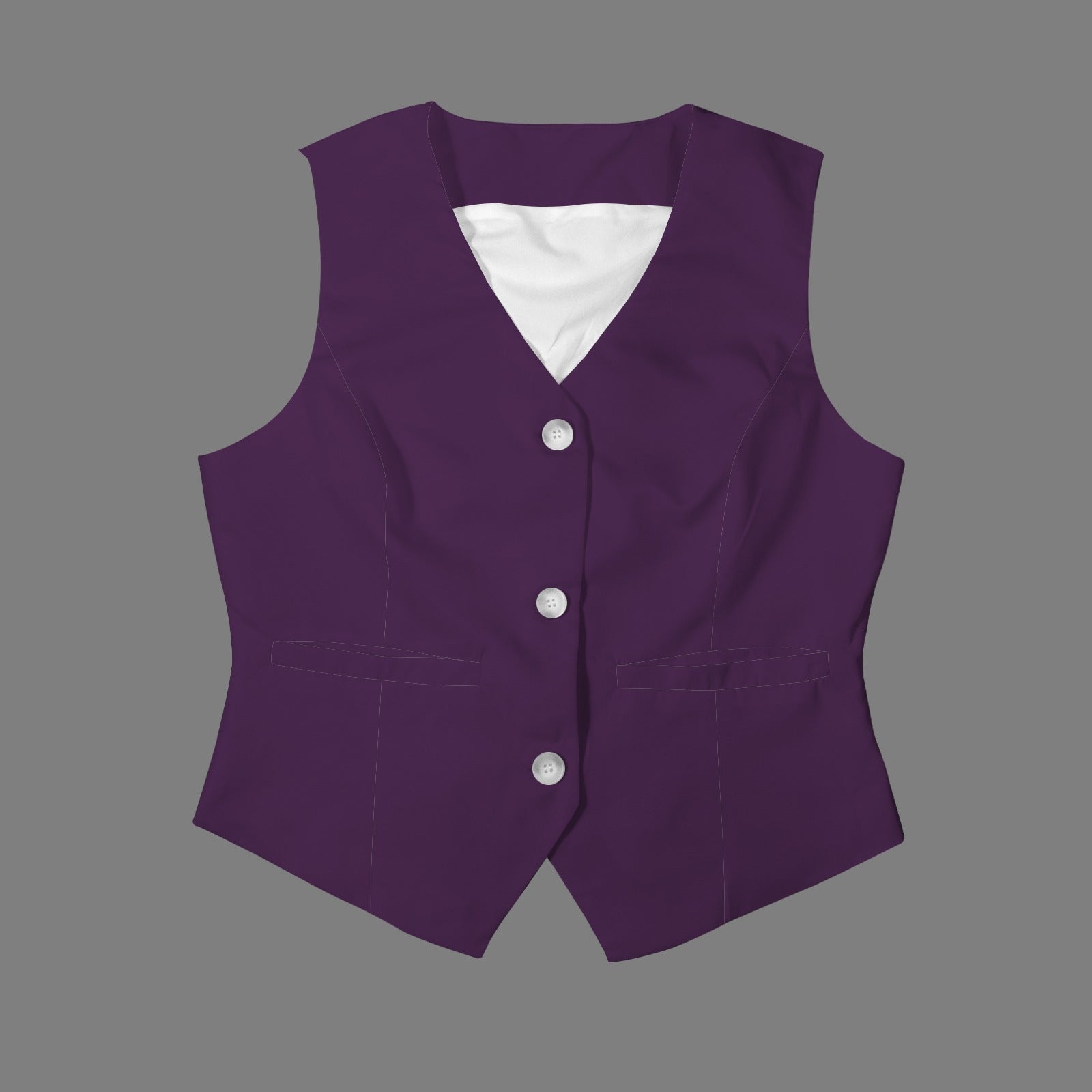 V-Neck Sleeveless Button Pocket Vest Flower Purple