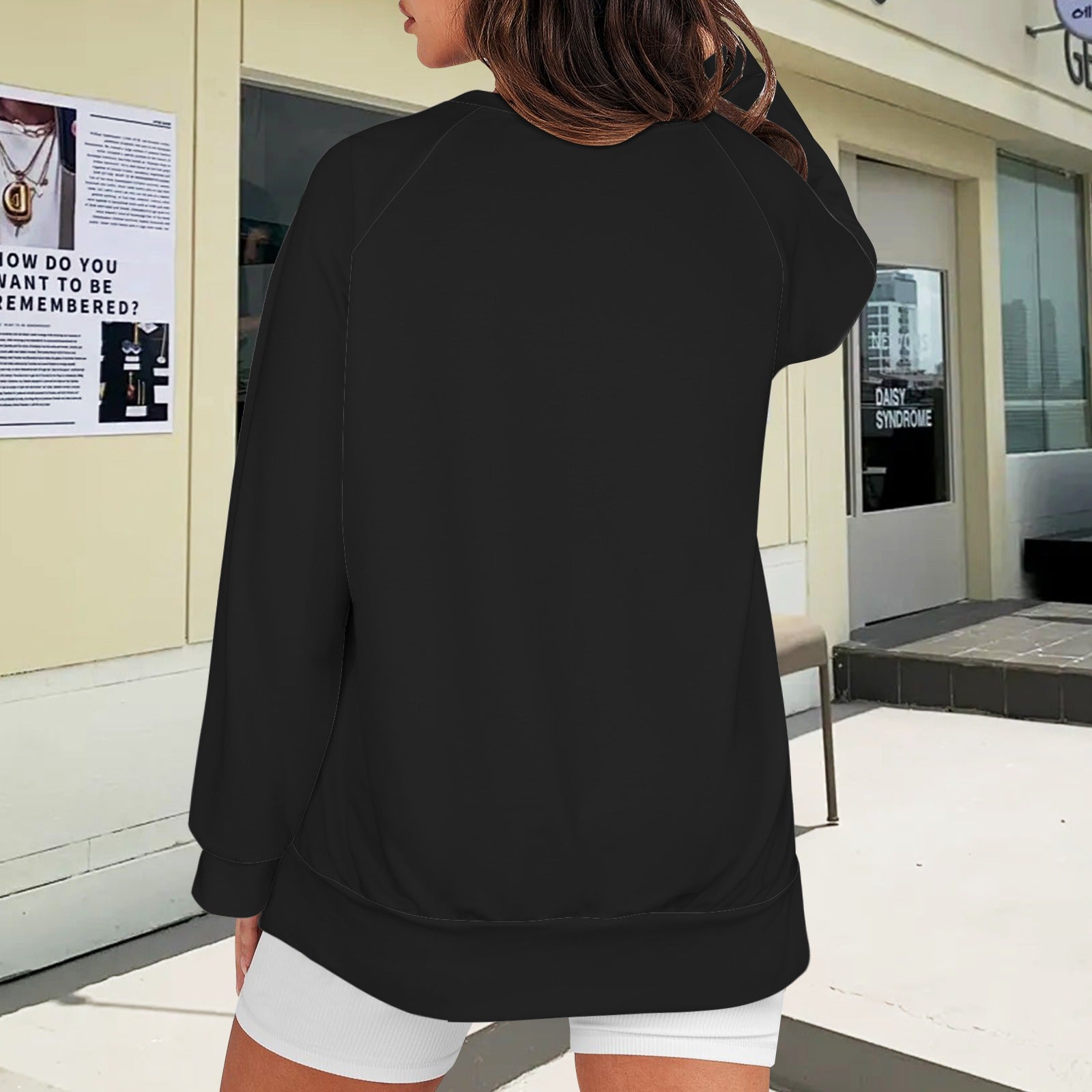 Side Zip Crew Neck Long Sleeve Sweatshirt Black