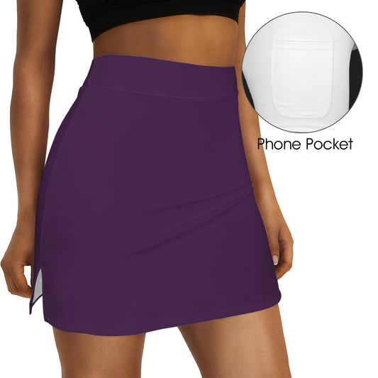 High Waist Pocket Split Sport Skort Purple Flower