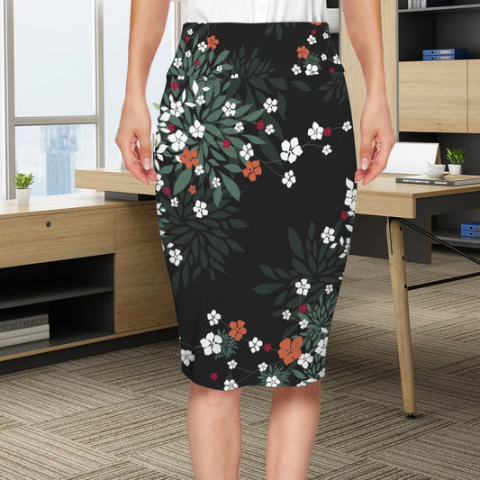 High Waist Below Knew Pencil Skirt Blossom Black