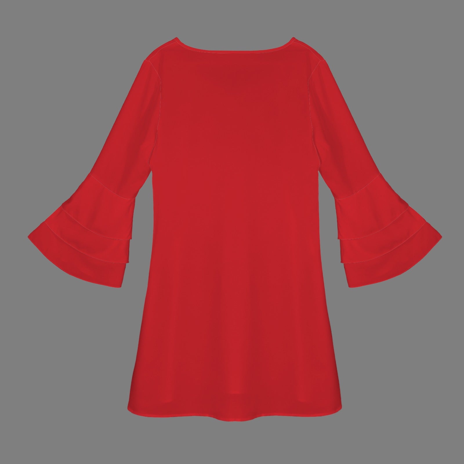 Red V Neck Layered Flared Sleeve Dress