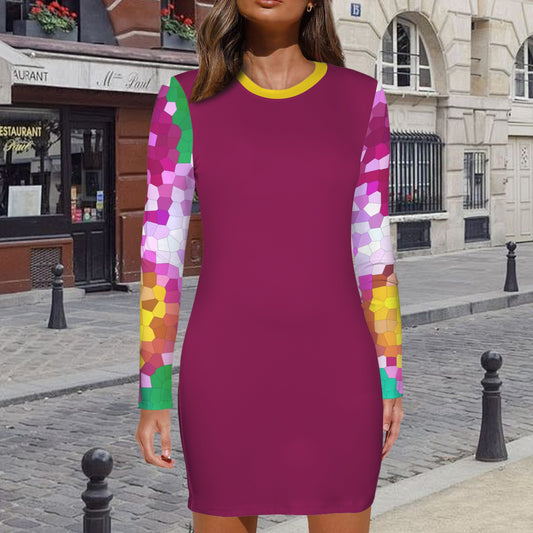 Crew Neck Long Sleeve Bodycon Dress Flower Print