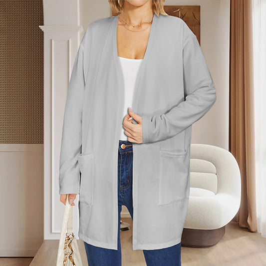 Long Sleeve Pocket Cardigan Light Grey