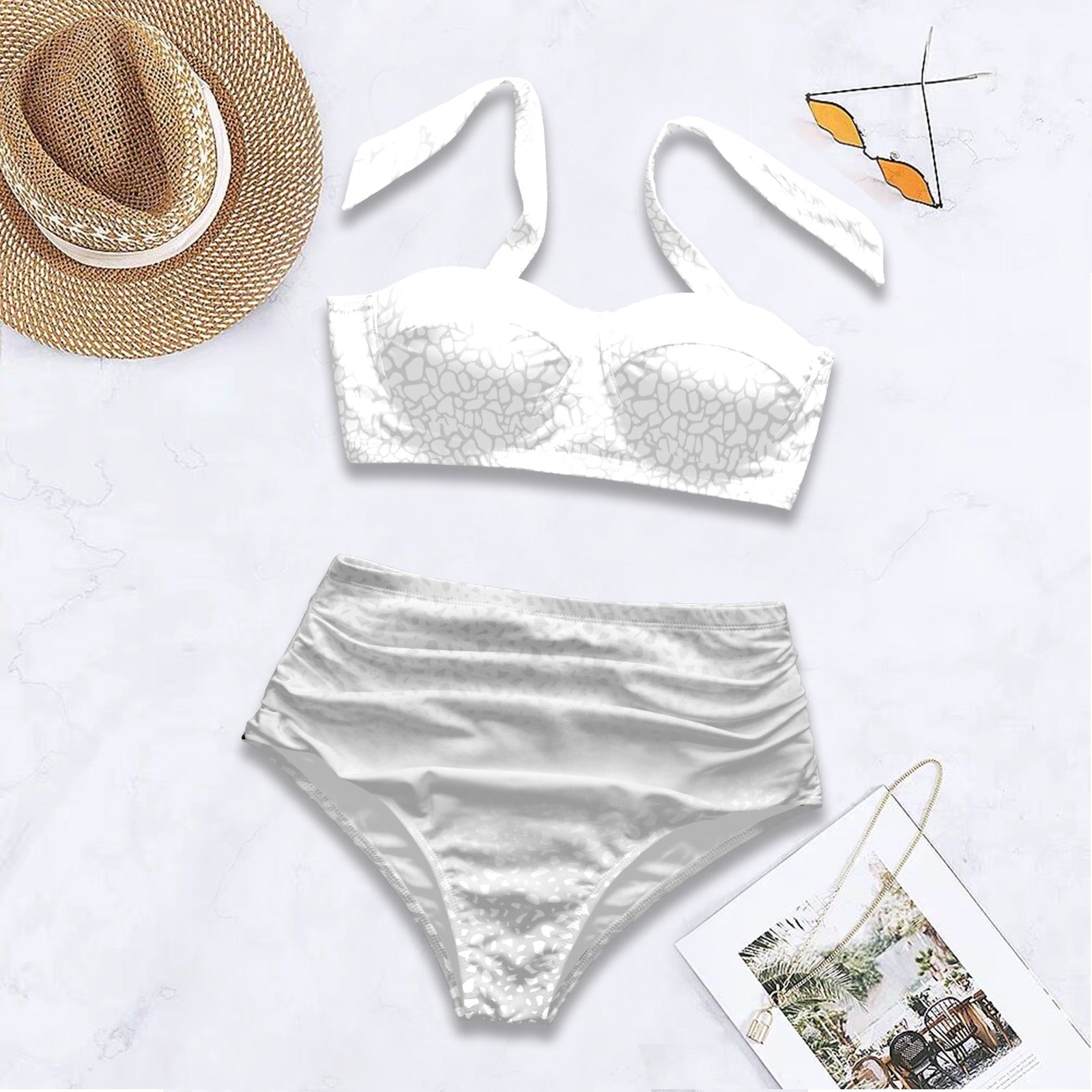 Natural Textures White Grey Tie Bikini