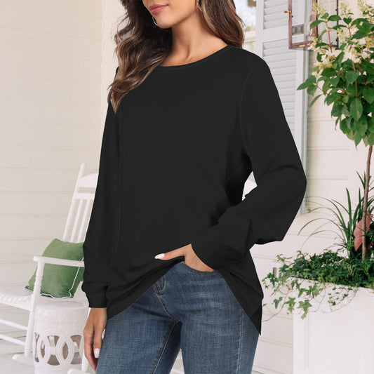 Long Sleeve Round Neck T Shirt Black