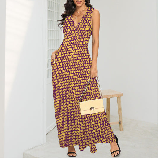 Petal Yellow & Plum Maxi Sleeveless V-Neck Dress