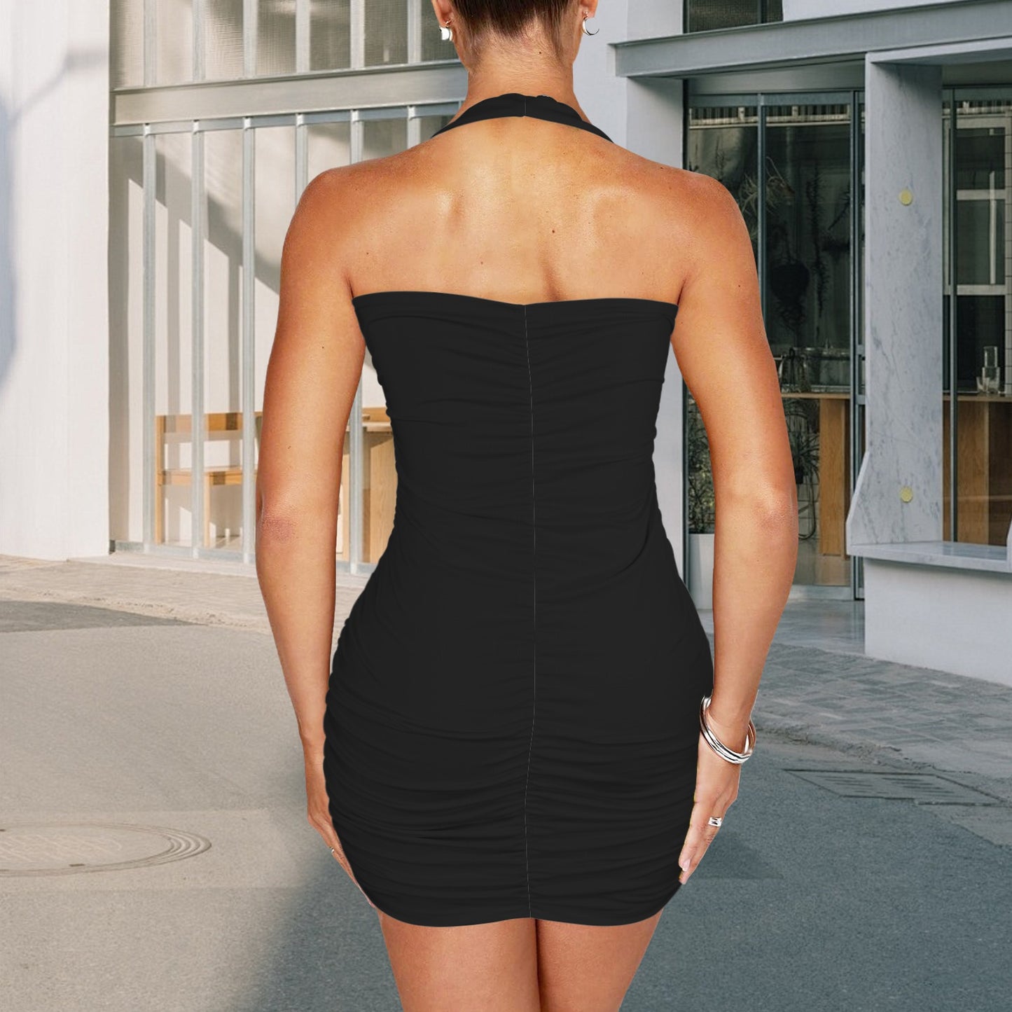 Halter Backless Bodycon Dress Black