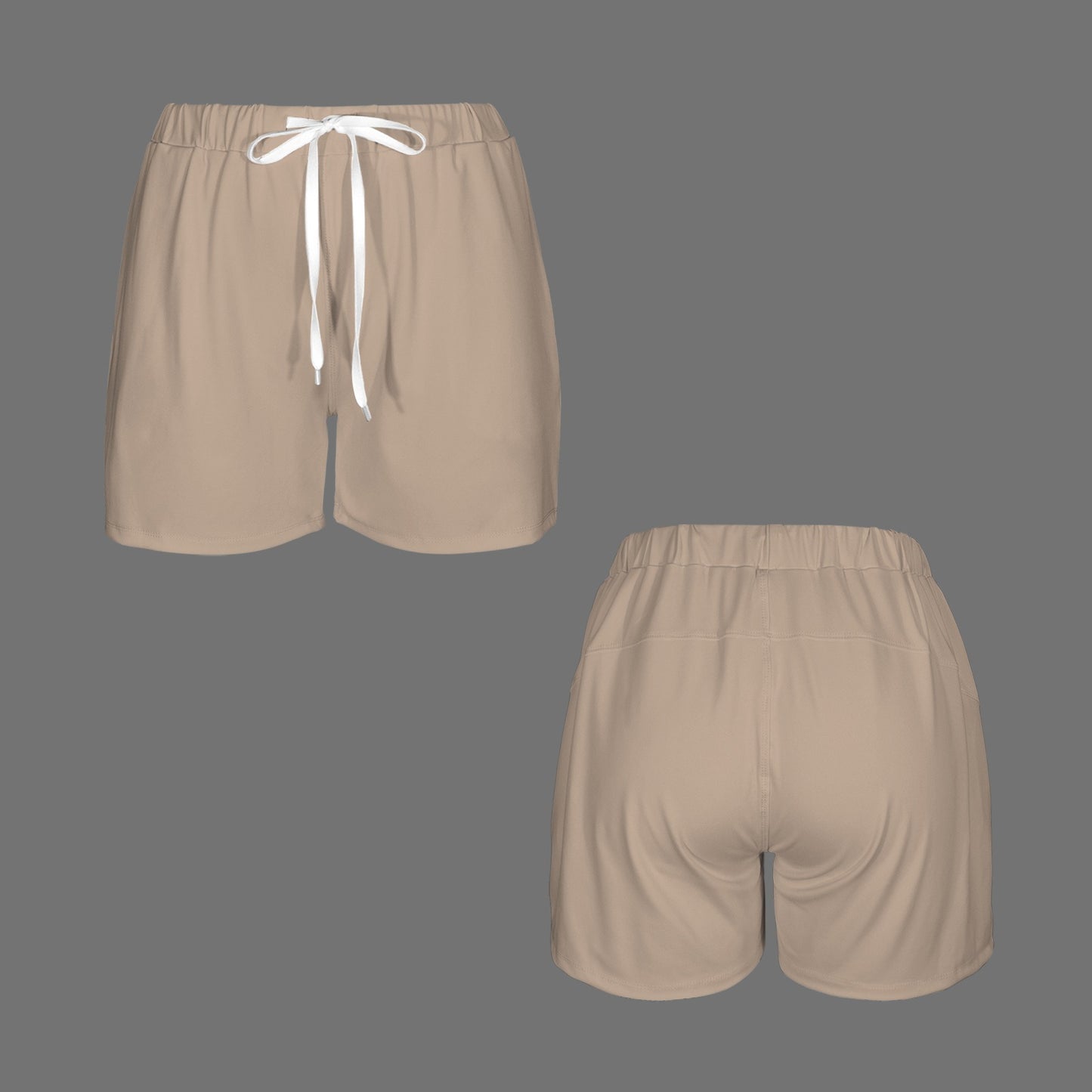 Drawstring Waist Pocket Sport Shorts Tan Beige