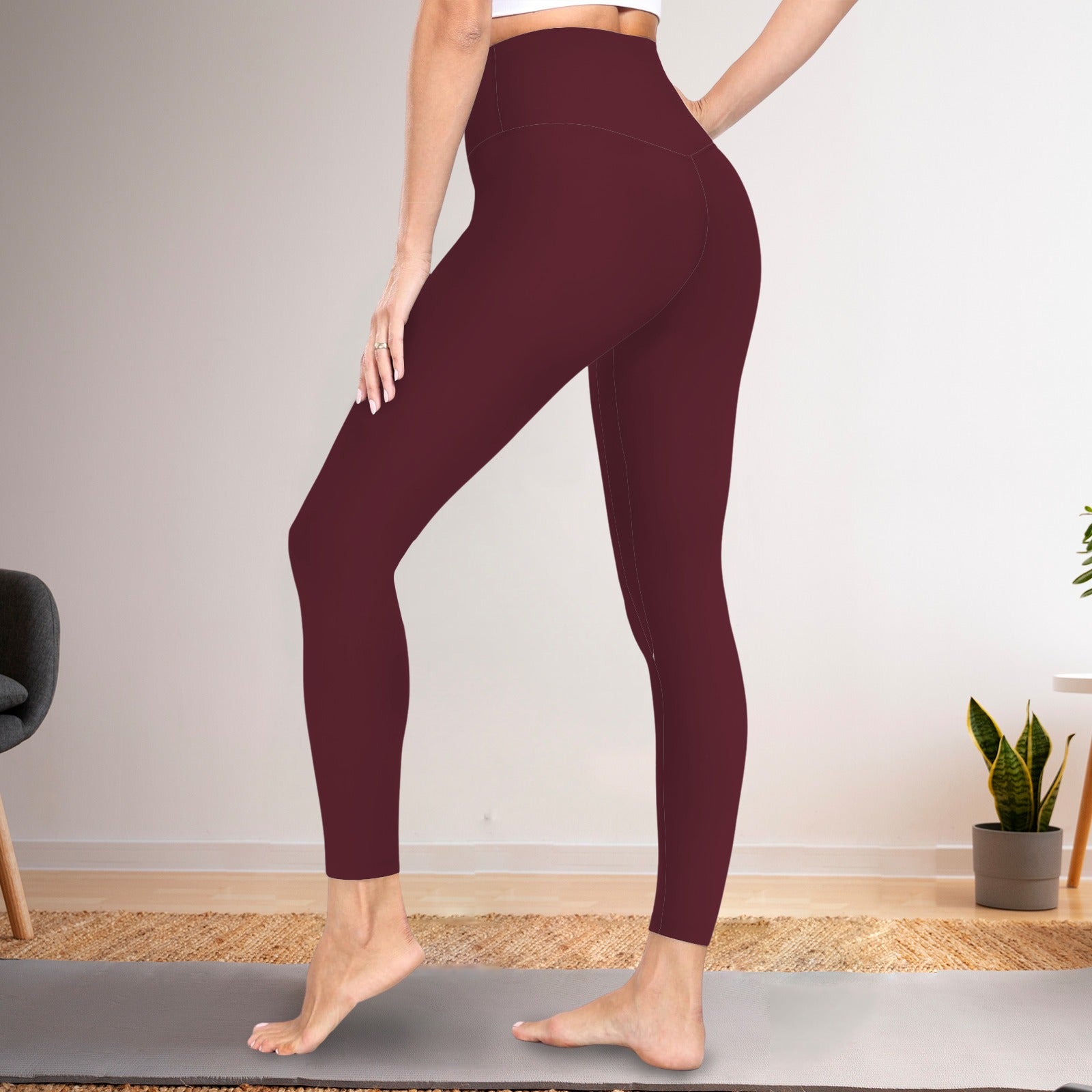 High Waist Control Top Yoga Leggings Dark Red