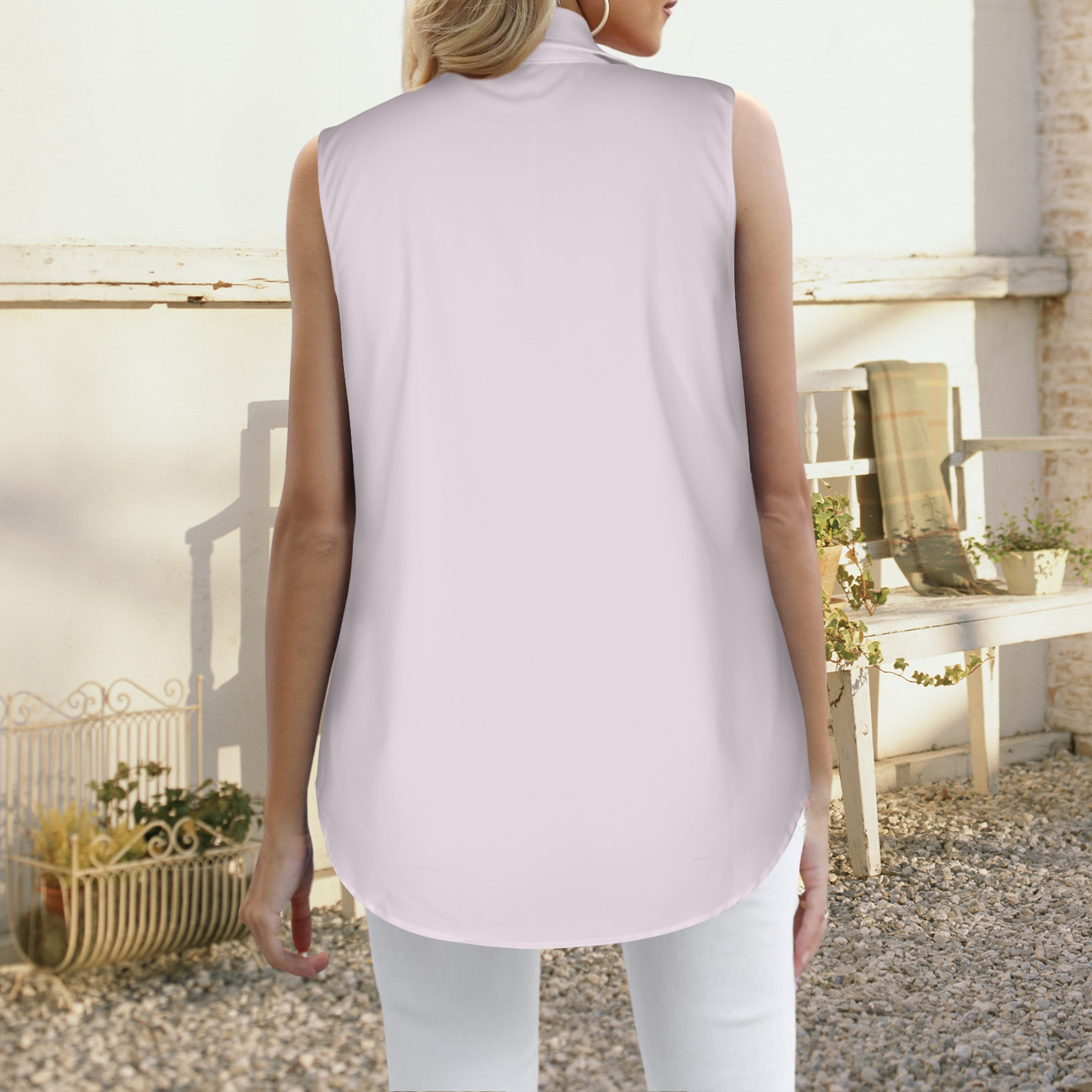 Pale Lavender Button Front Sleeveless Shirt