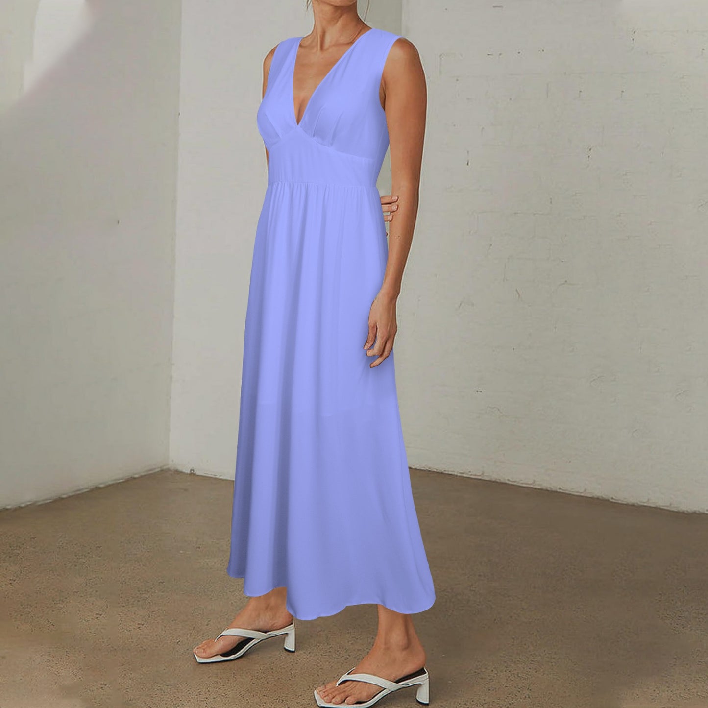 Deep V-Neck Sleeveless High Waist Maxi Dress Periwinkle