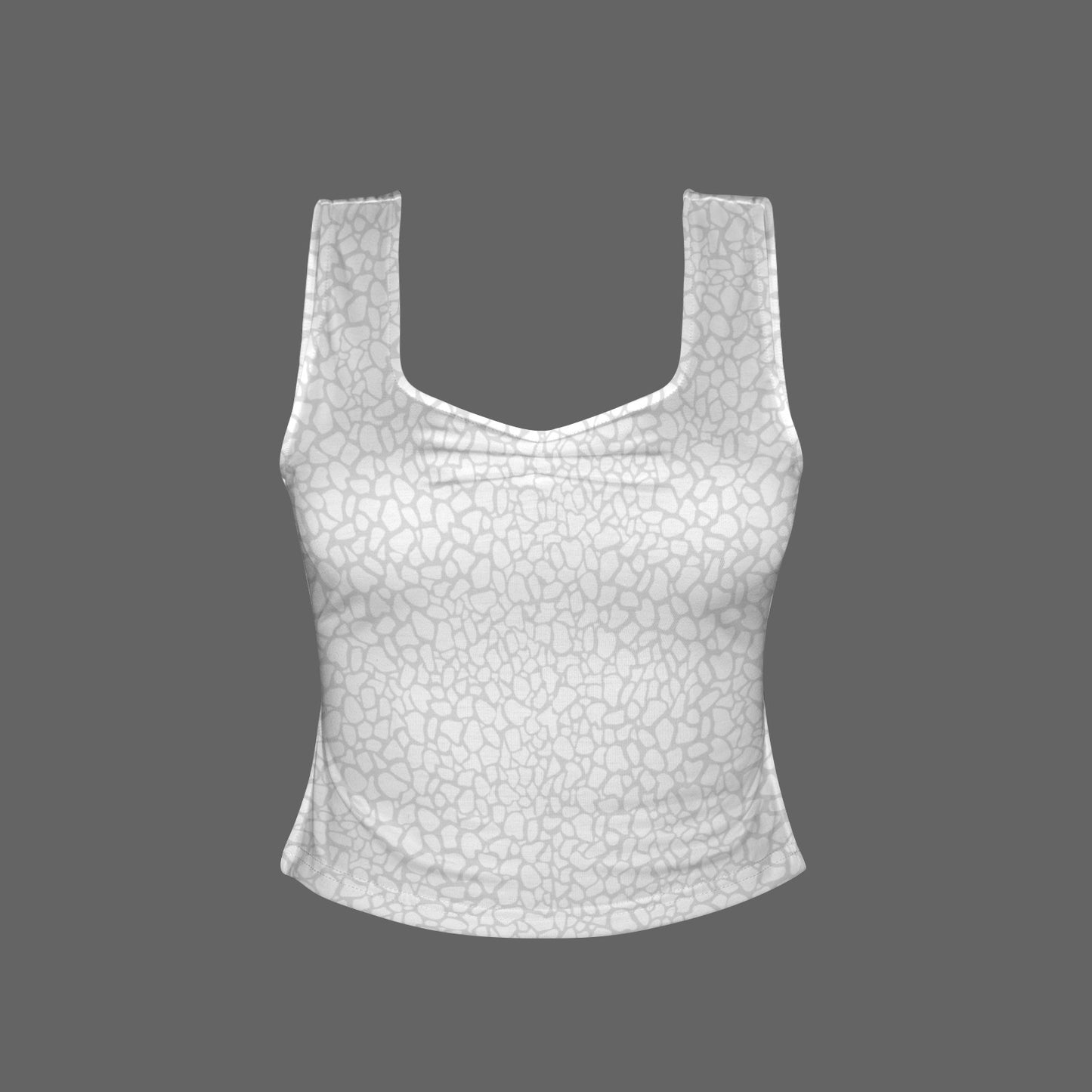 White Grey Petal Ruched Sides Crop Tank