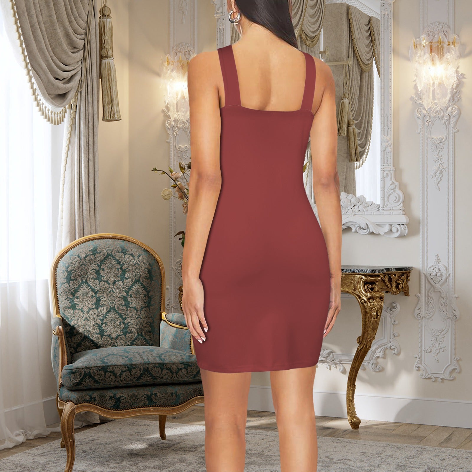 Halter Neck Sleeveless Bodycon Dress Neutral Red