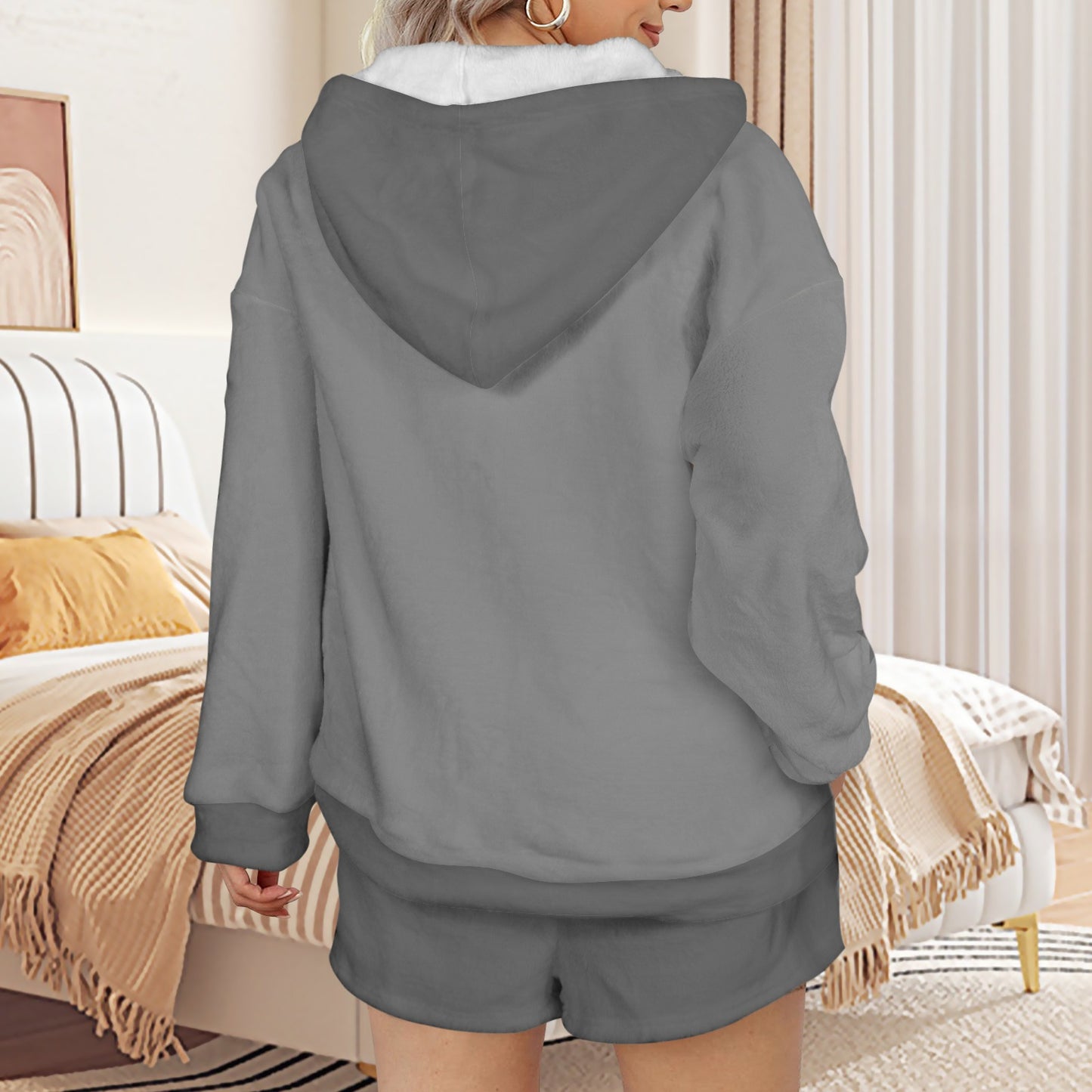 Plush Hooded Pajamas Set étoiles Logo Grey