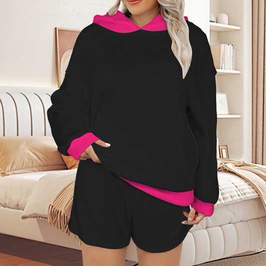 Plush Hooded Pajamas Set Black & Magenta Unlimited as the Stars