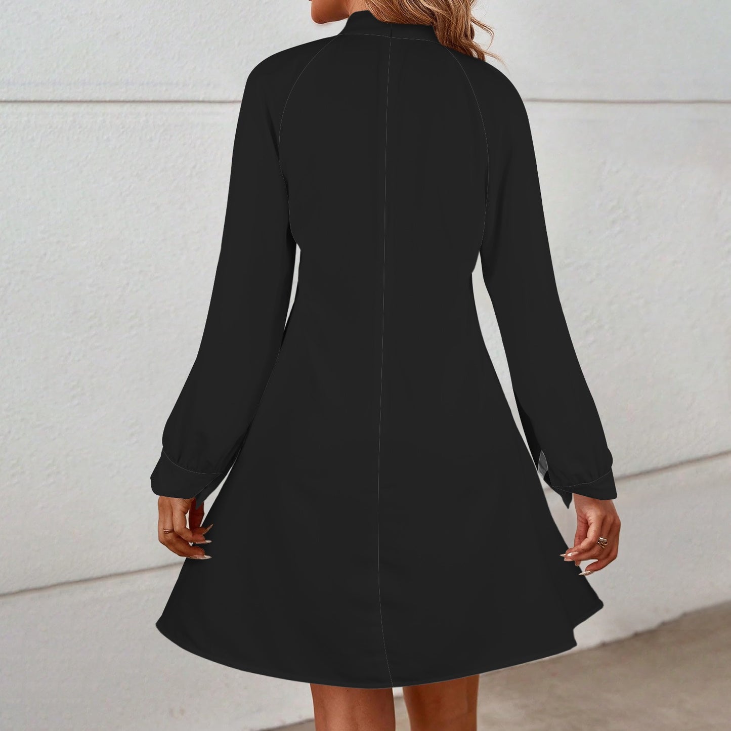 Mock Neck Long Lantern Sleeve Mini Dress Black