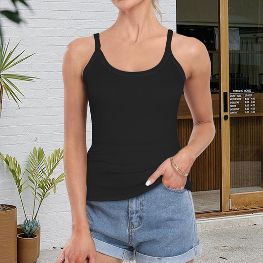 Solid Color Knitted Spaghetti Strap Tank Top Black