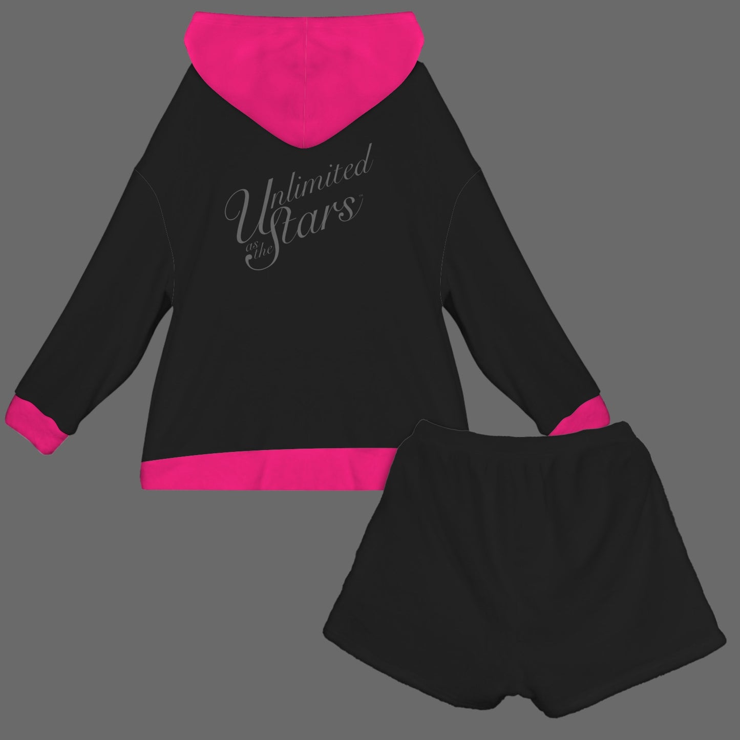 Plush Hooded Pajamas Set Black & Magenta Unlimited as the Stars