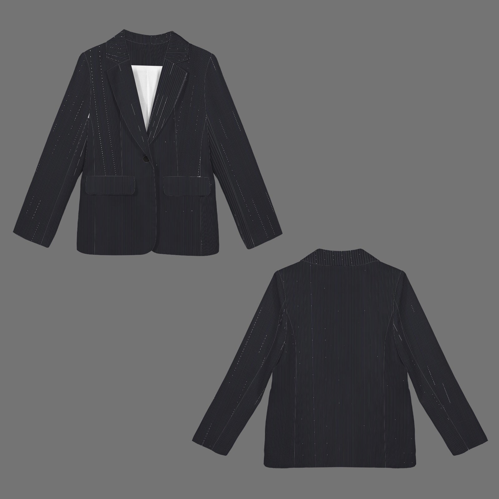 Open Front Casual Long Sleeve Blazer Midnight Pinstripe