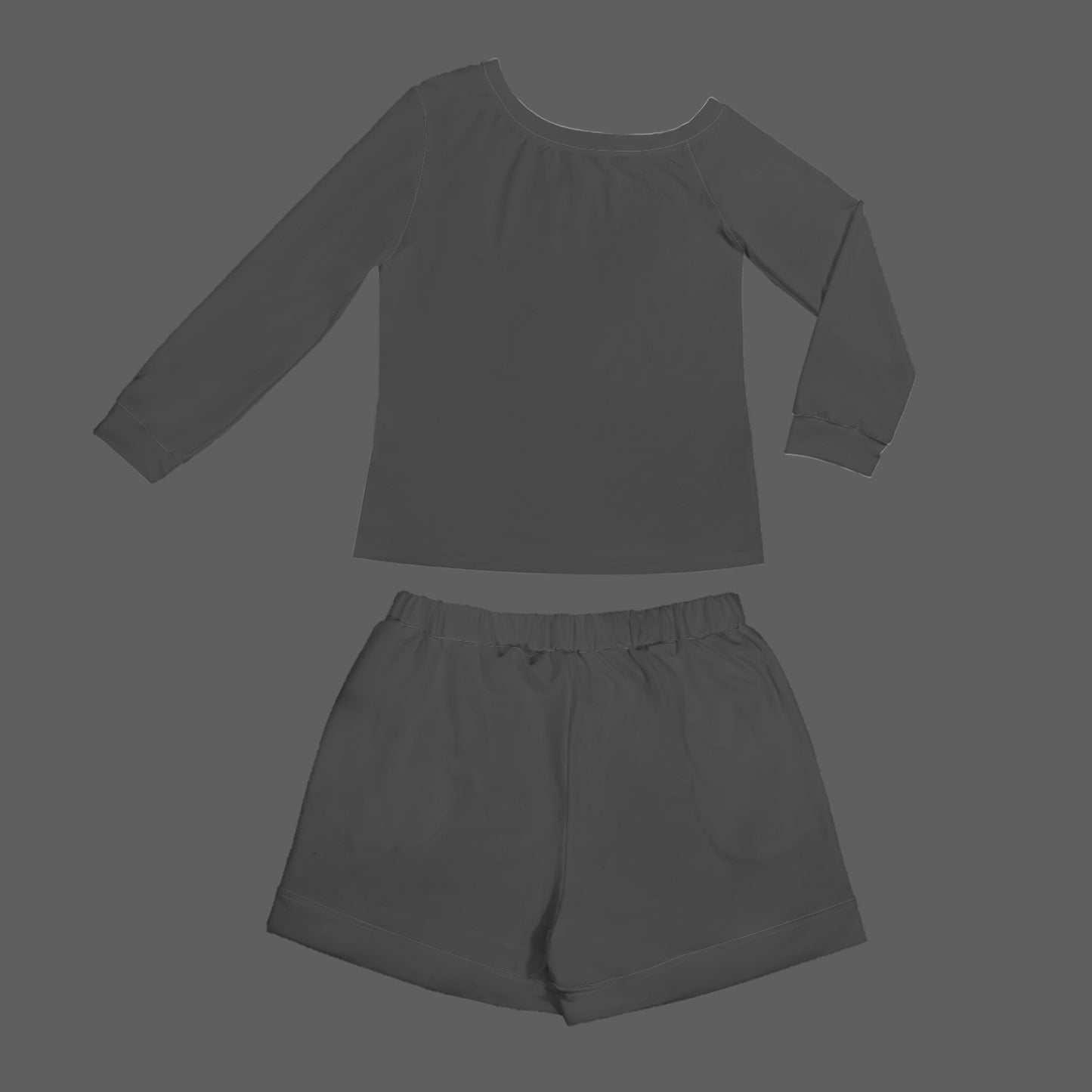 Slanted Off Shoulder Sweatshirt & Elastic Waist Shorts Set Dark Grey