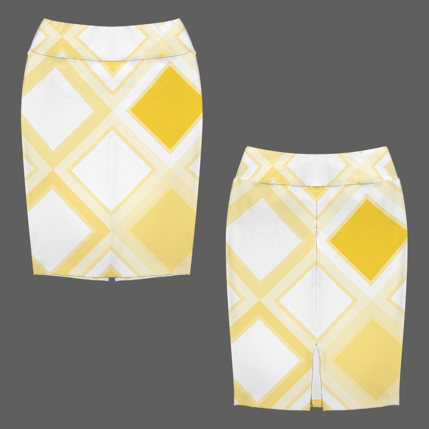 High Waist Below Knew Pencil Skirt Gold White Diamond Geo