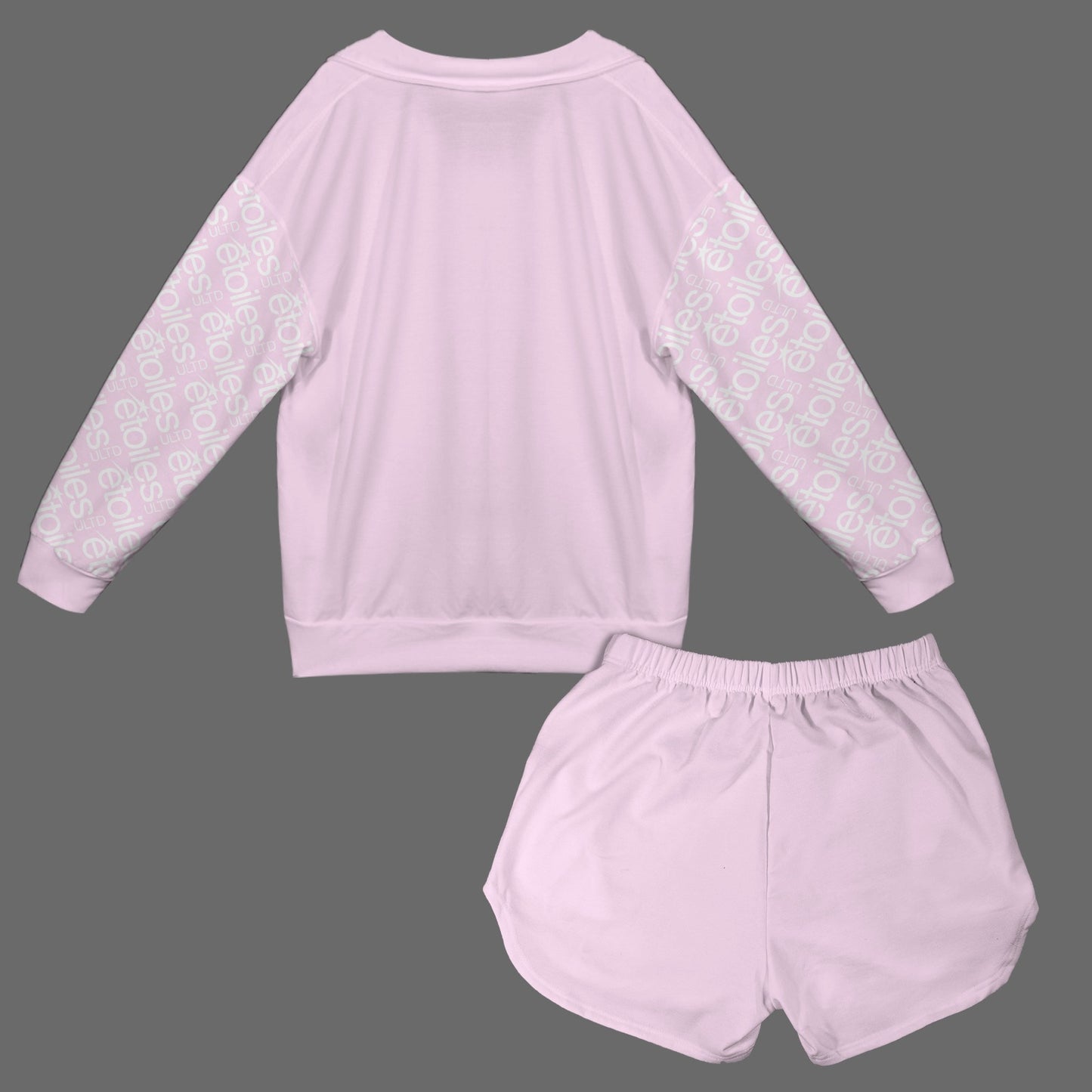 Long Sleeve Button Collar Sweatshirt & Elastic Waist Pocket Shorts Set étoilesULTD© Cool Pink