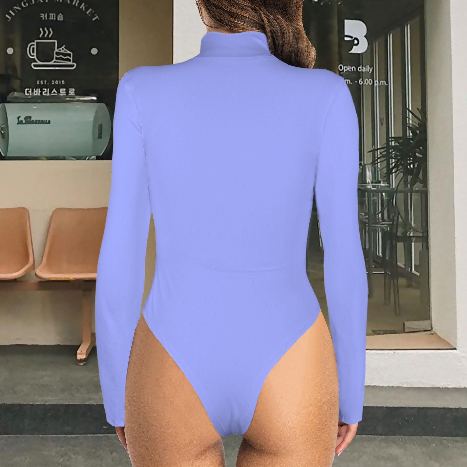 Turtle Neck Long Sleeve Bodysuit Periwinkle