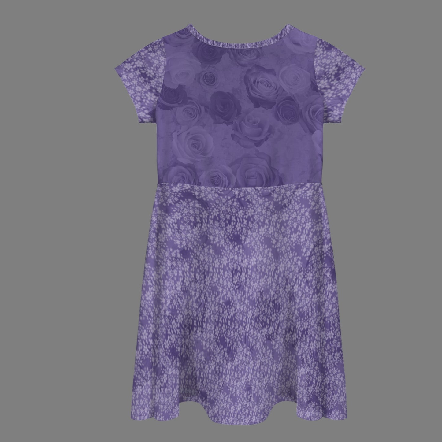 Short Sleeve Flowy Hem Girls Dress Violet Blue Roses Floral