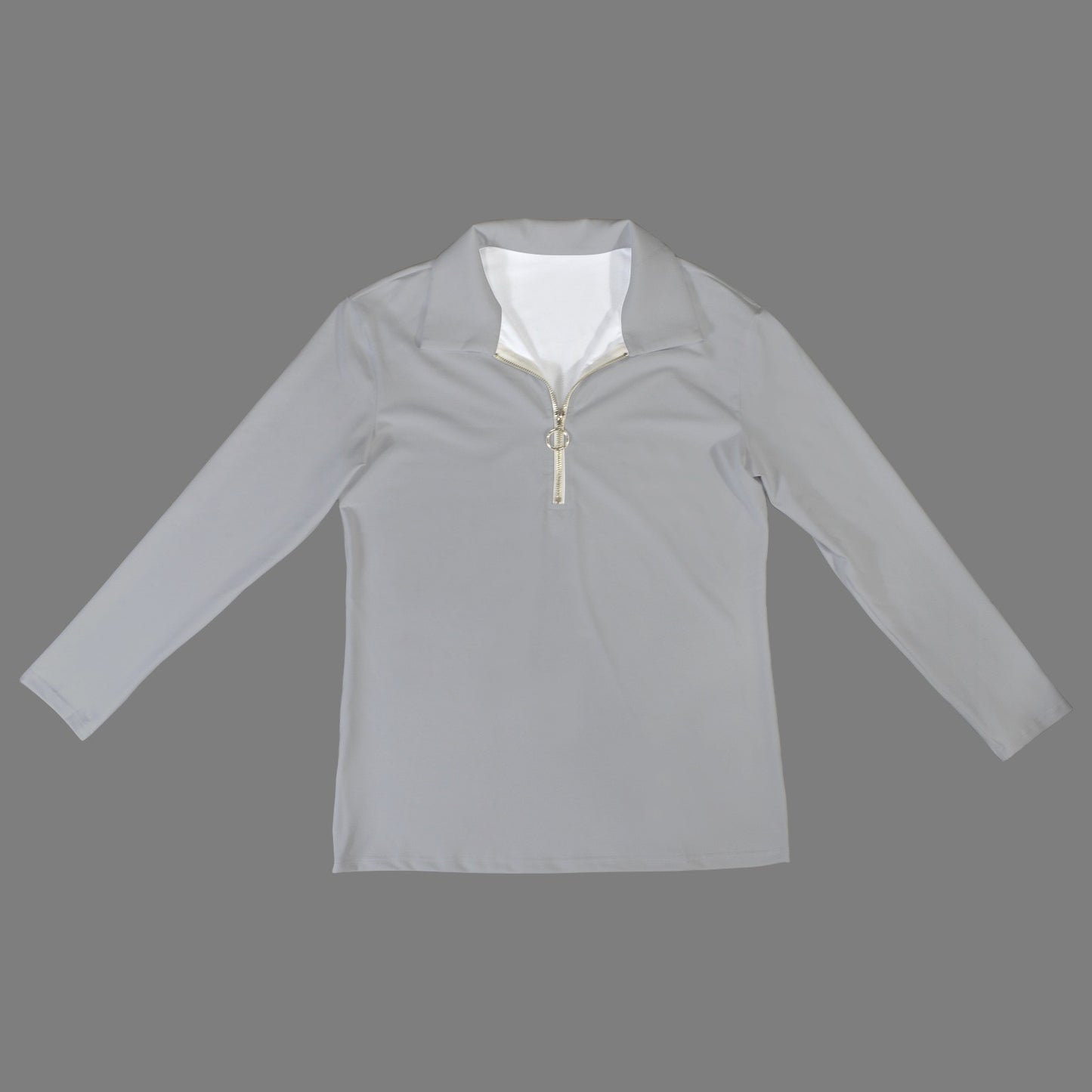 Lapel Half Zip Long Sleeve T-Shirt Grey