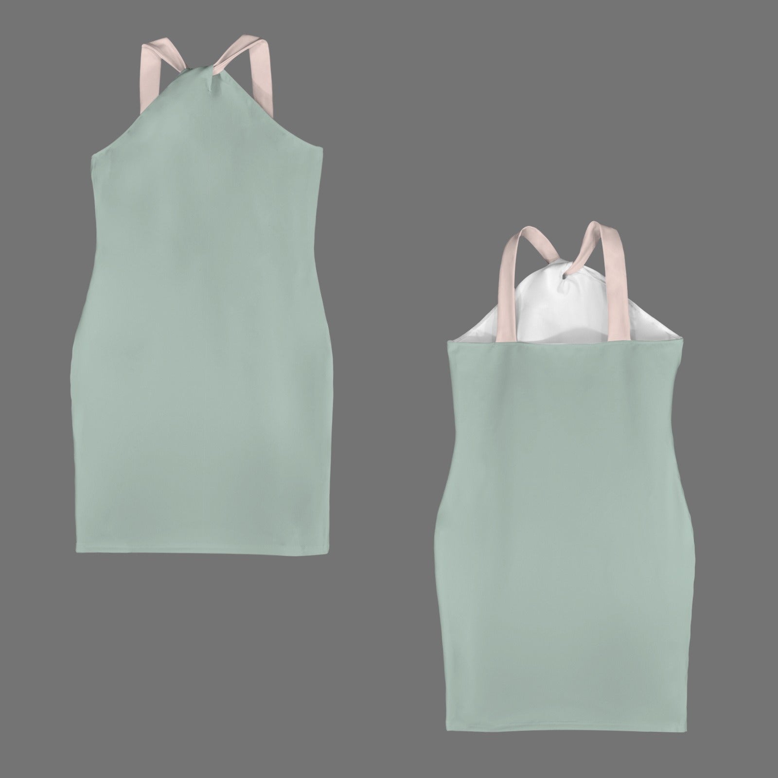 Halter Neck Sleeveless Bodycon Dress Pale Sage & Dusted Light Pink