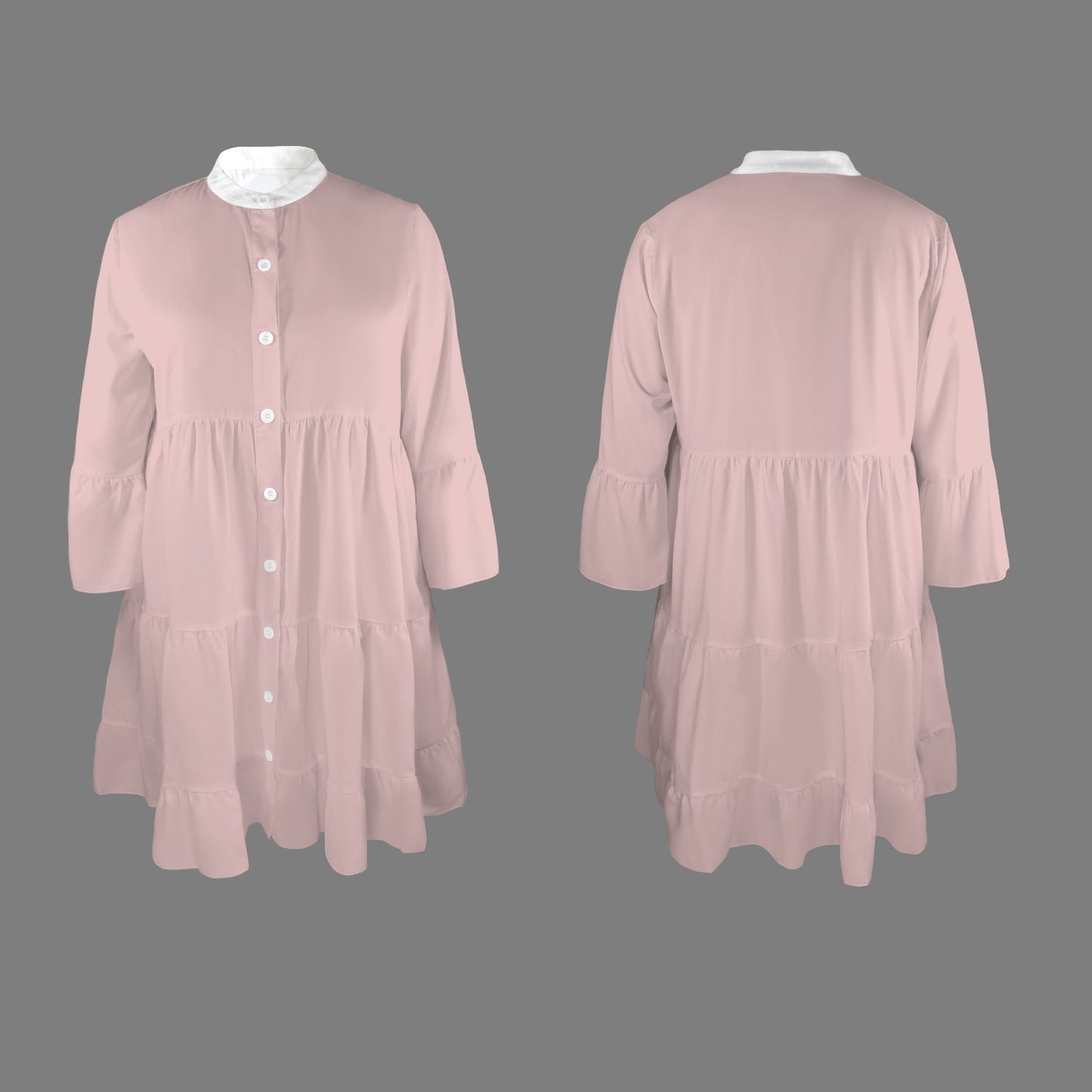 Flared Sleeve Button Tiered Shirt Dress Ballet