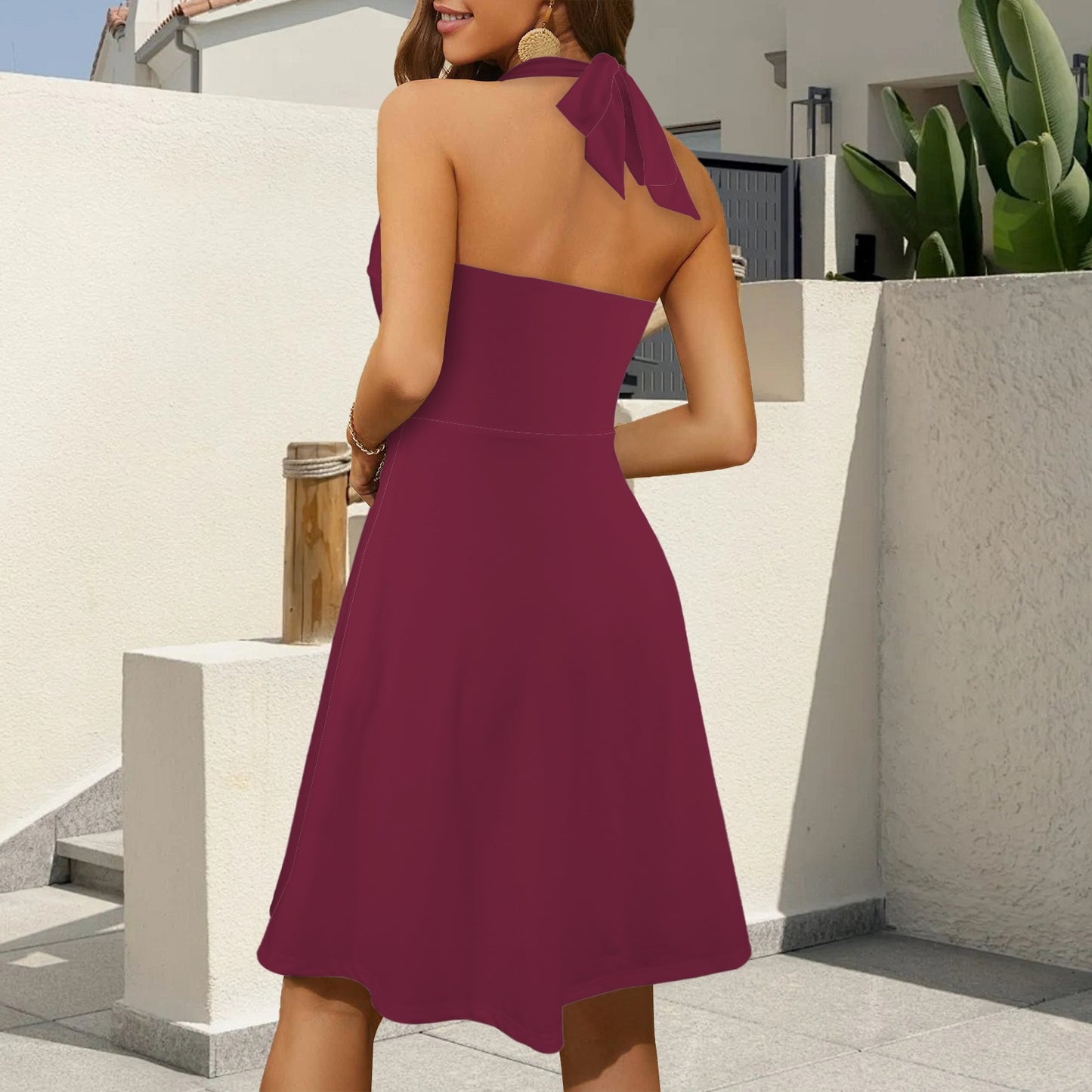 Sleeveless Halterneck Pocket Dress Dark Berry