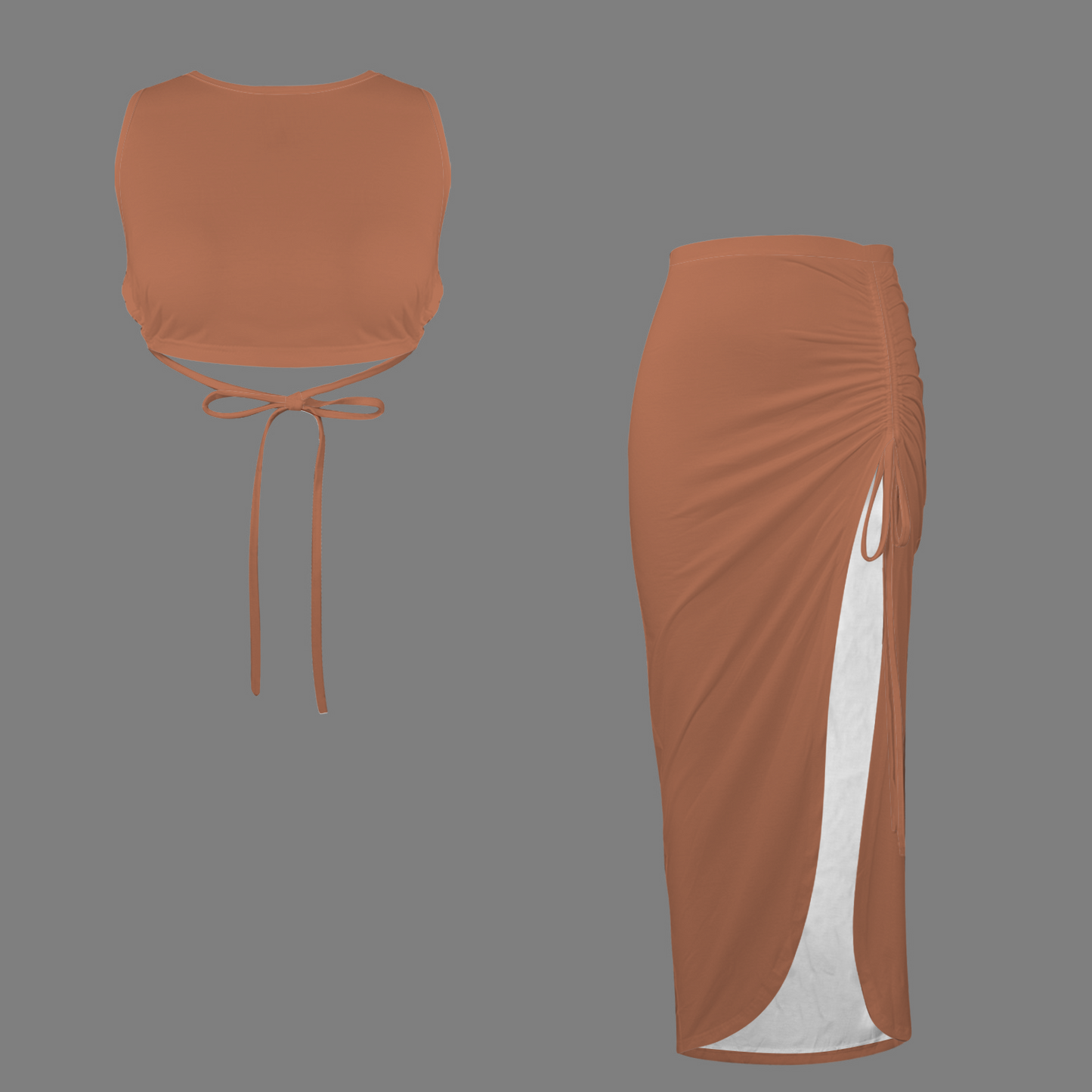 Rose Brown Two Piece Skirt & Crop Tank Set