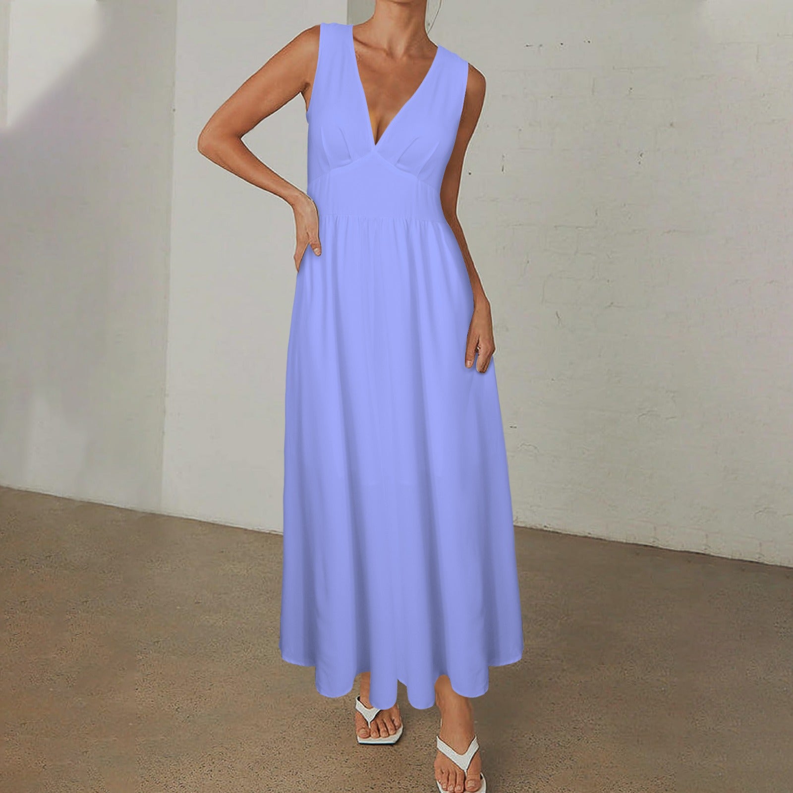 Deep V-Neck Sleeveless High Waist Maxi Dress Periwinkle