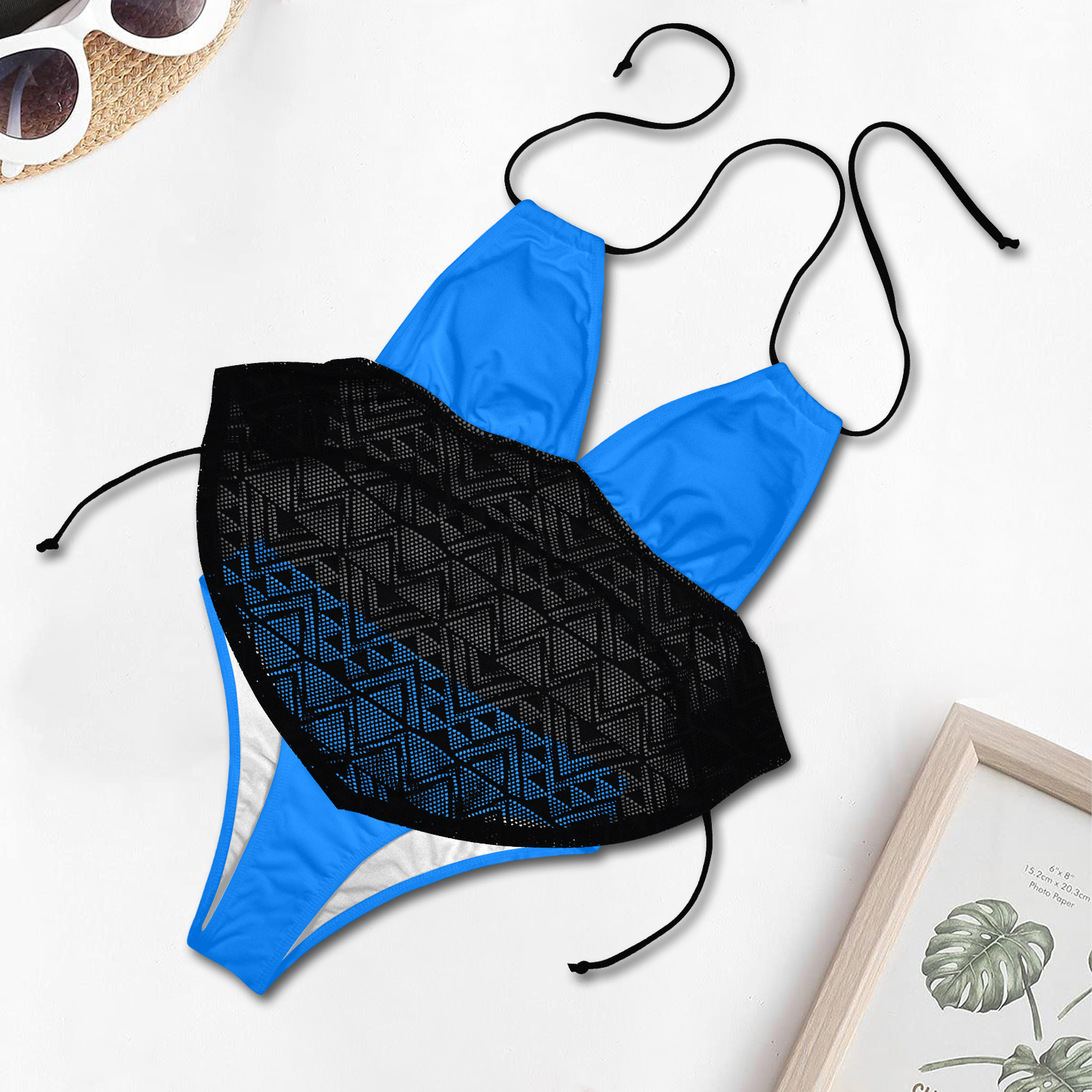 Bright Blue & Geo Lace Tankini