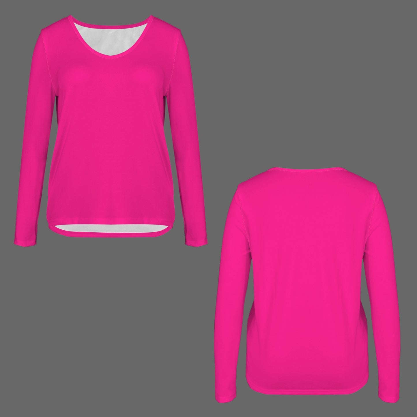 V Neck Long Sleeve Pullover Top Magenta