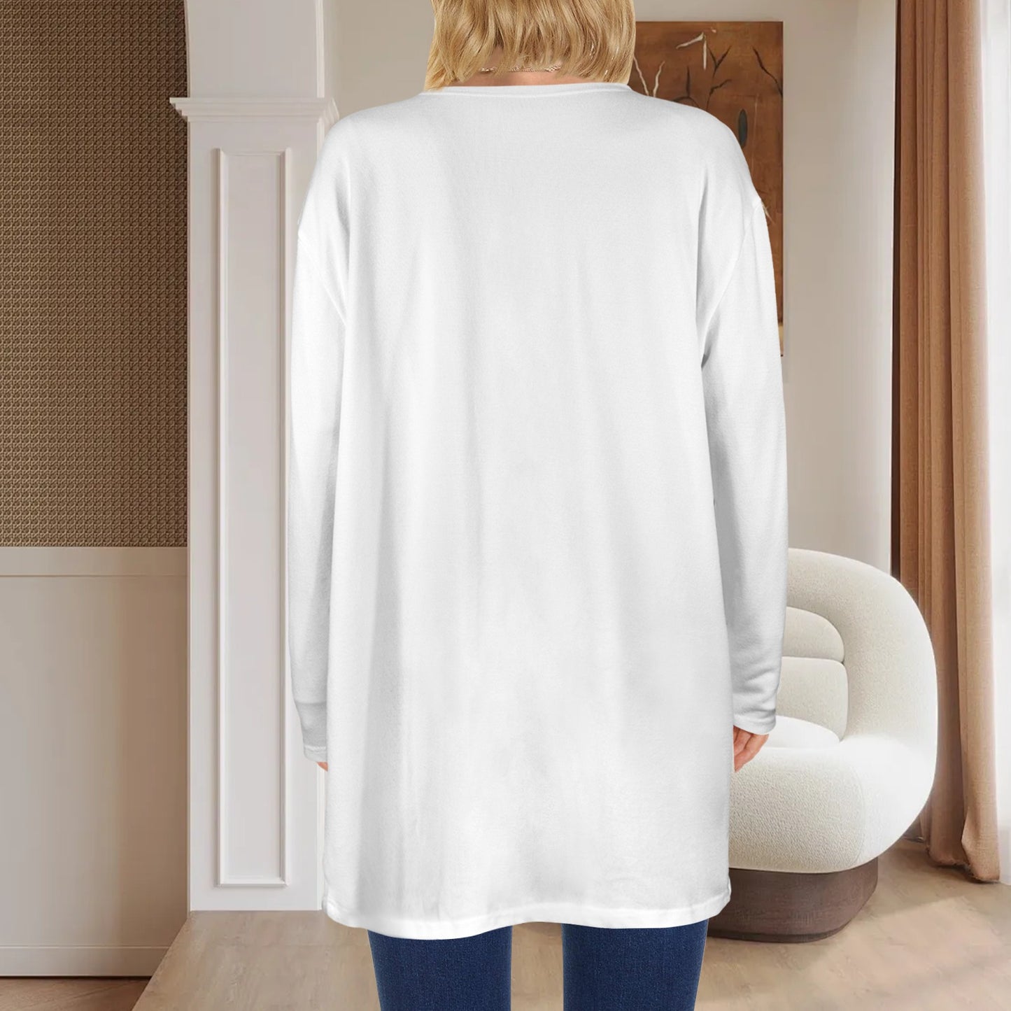 Long Sleeve Pocket Cardigan White